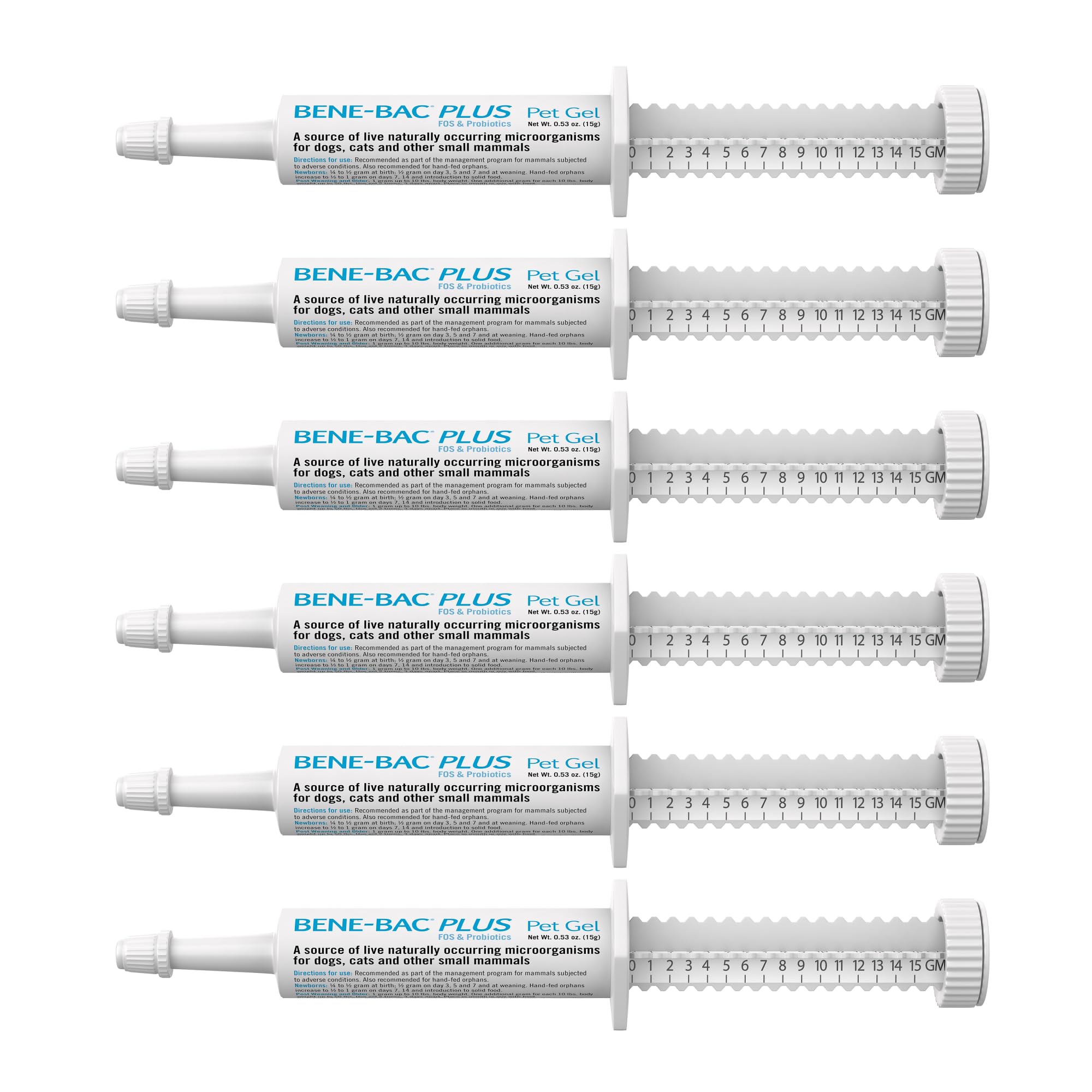 Bene-Bac Plus Gel de PetAg, seringue 15 g, lot de 6: soutien digestif potentiel pour animaux.