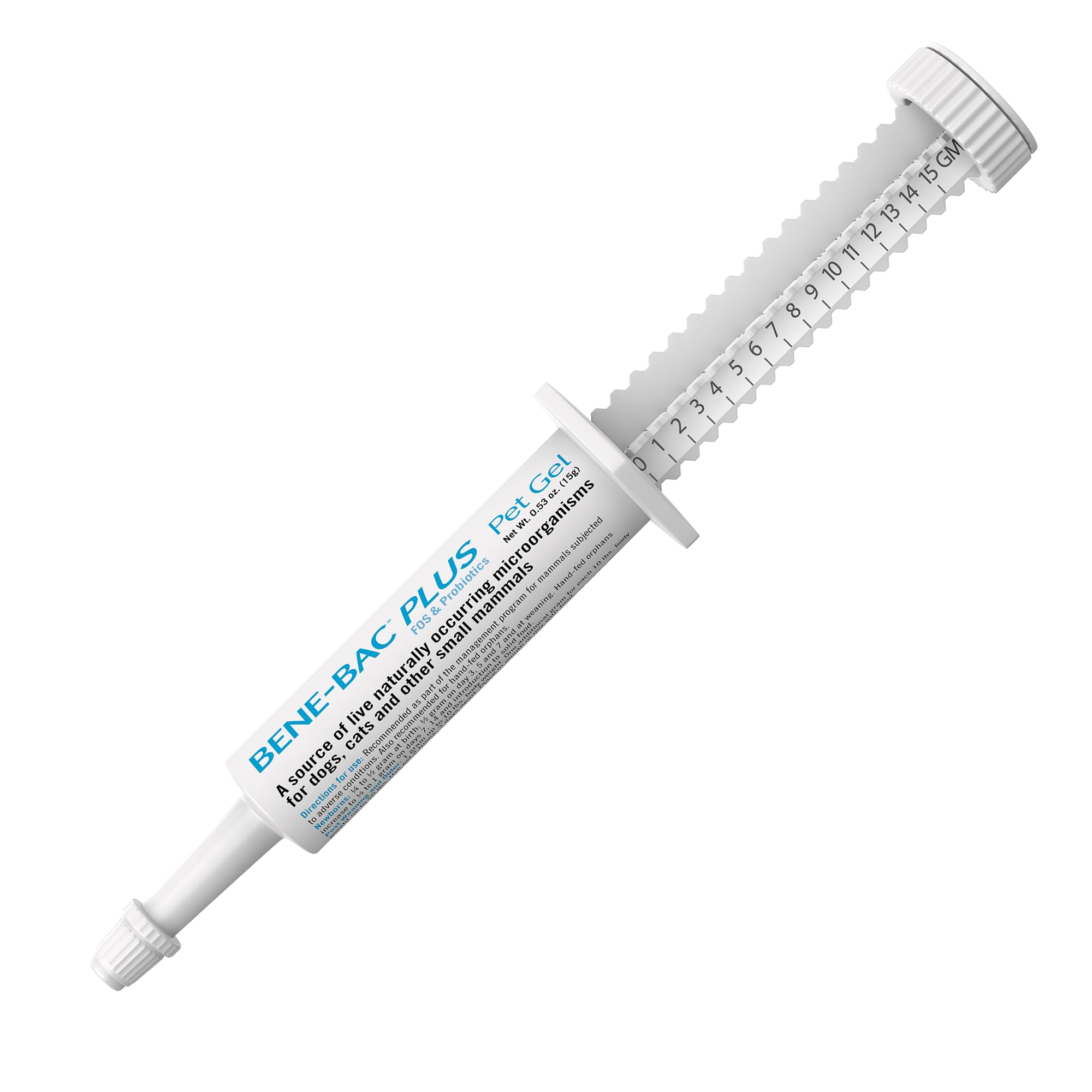 Bene-Bac Plus Gel de PetAg dans une seringue de 15 g, soutien digestif potentiel pour chiens et chats.