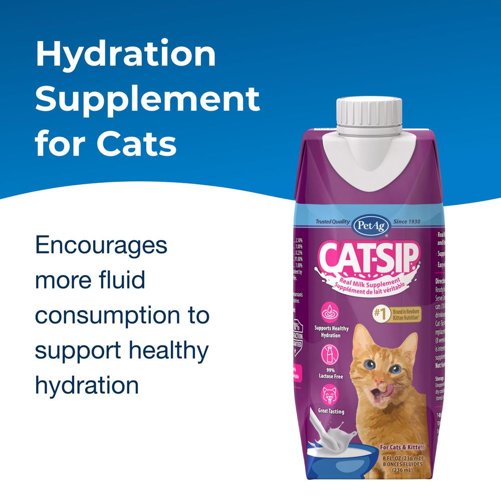 Cat-Sip PetAg, lait grade A faible lactose, mieux digéré par les chats.