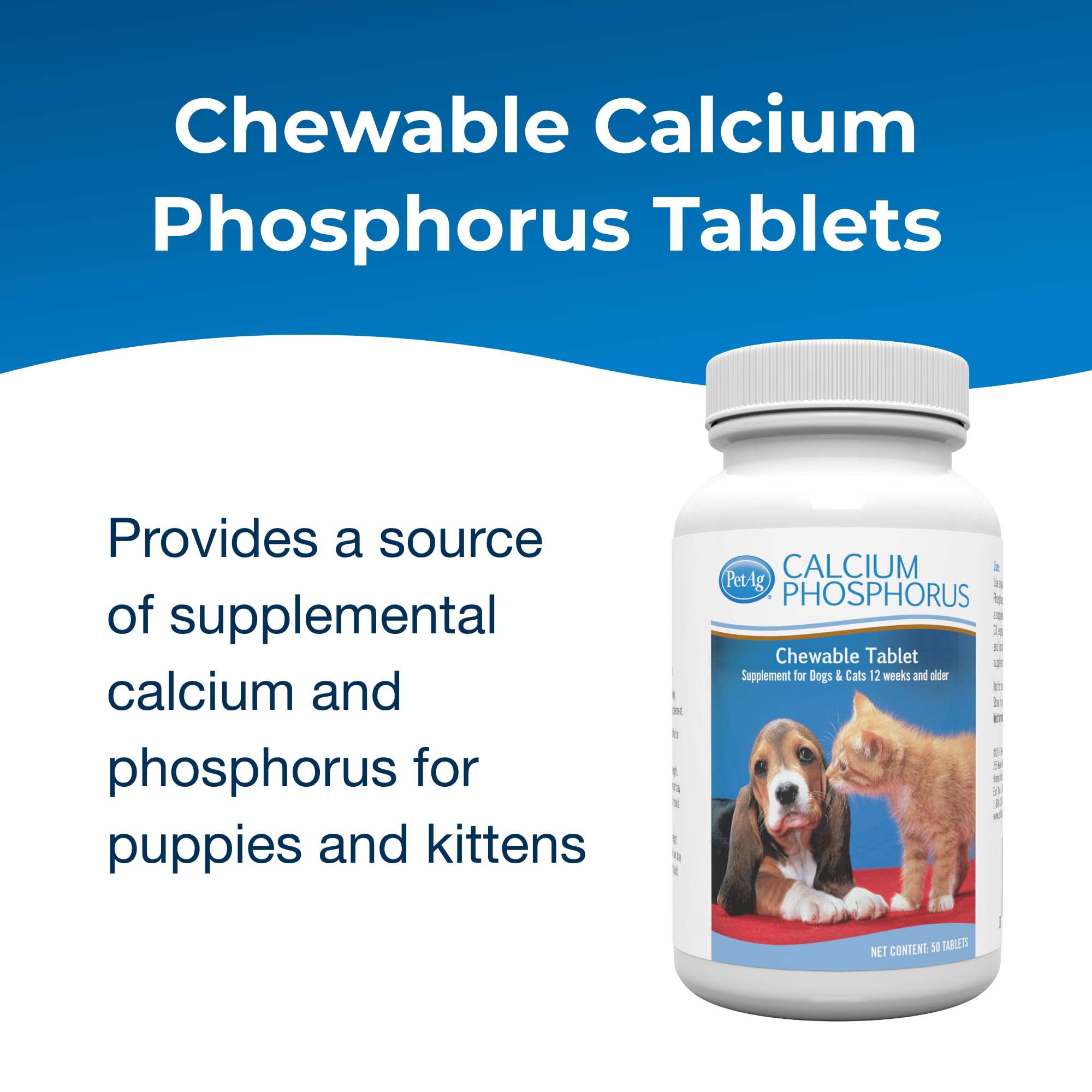 Comprimés masticables PetAg Calcium Phosphorus faciles à administrer.