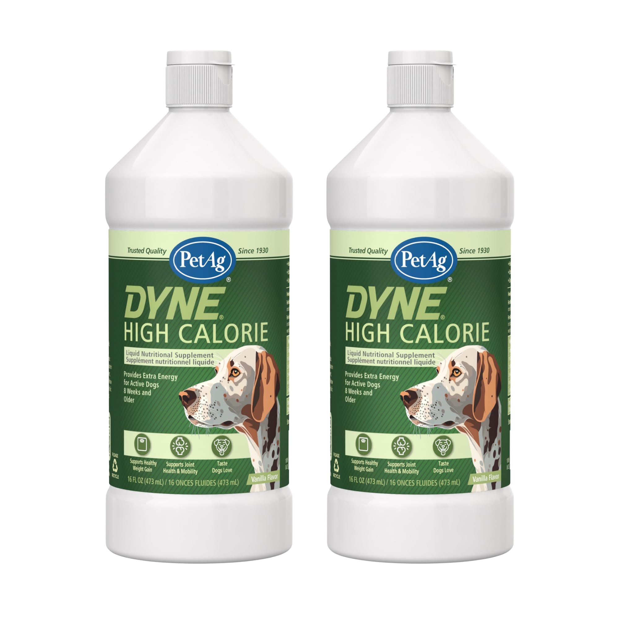 Flacon PetAg Dyne 16 oz, apport calorique pratique pour chiens et chiots.