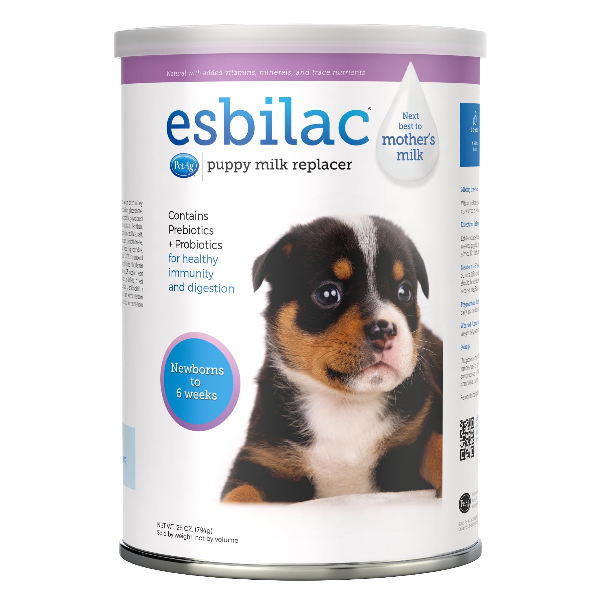 PetAg Esbilac poudre-lait pour chiots, soutien nutritionnel initial.