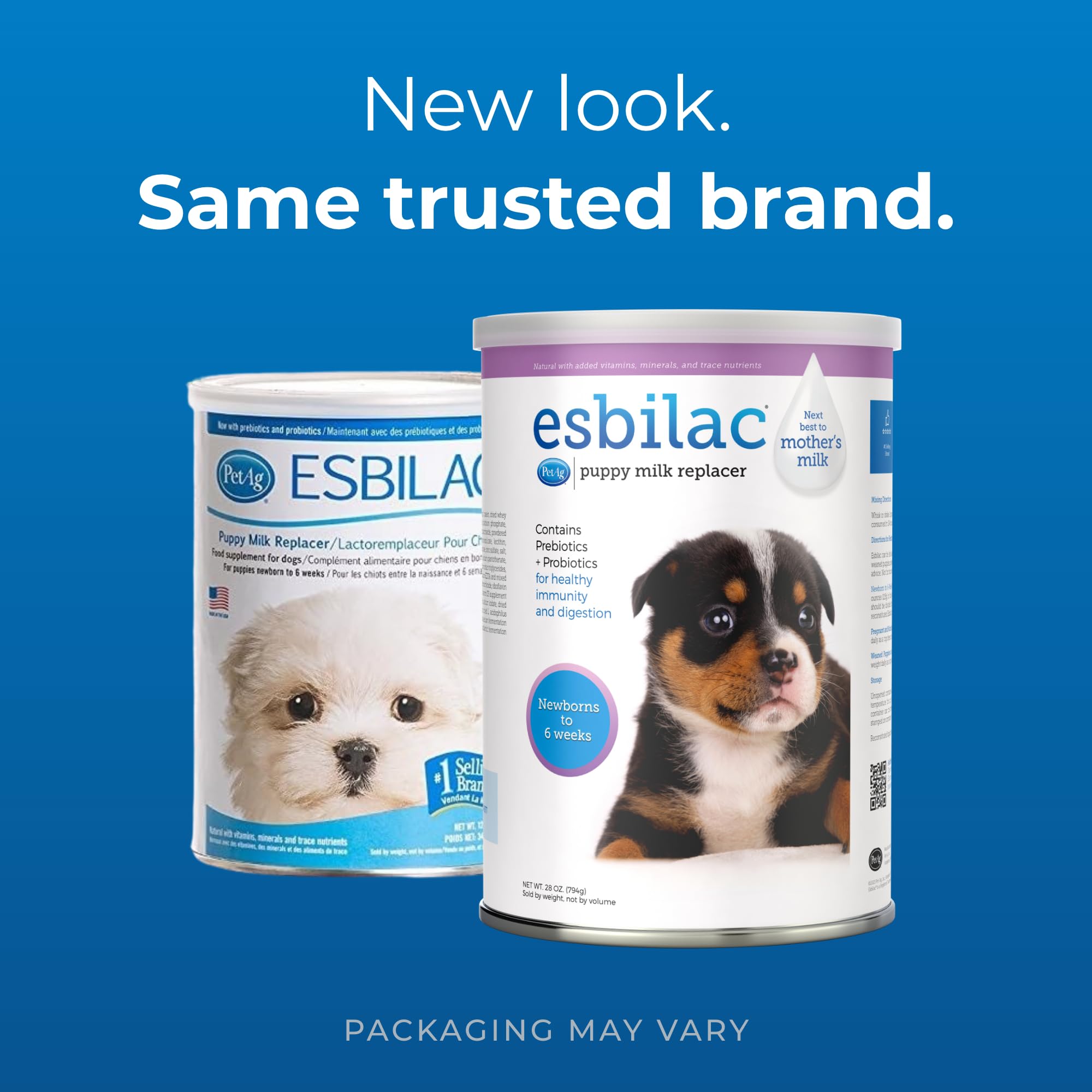 PetAg Esbilac prébiotiques-probiotiques pour digestion douce.