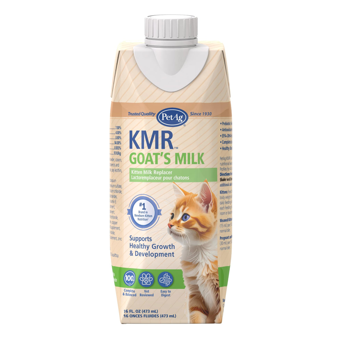 PetAg KMR chaton: lait digeste pour chatons nouveau-nés jusqu’à six semaines.