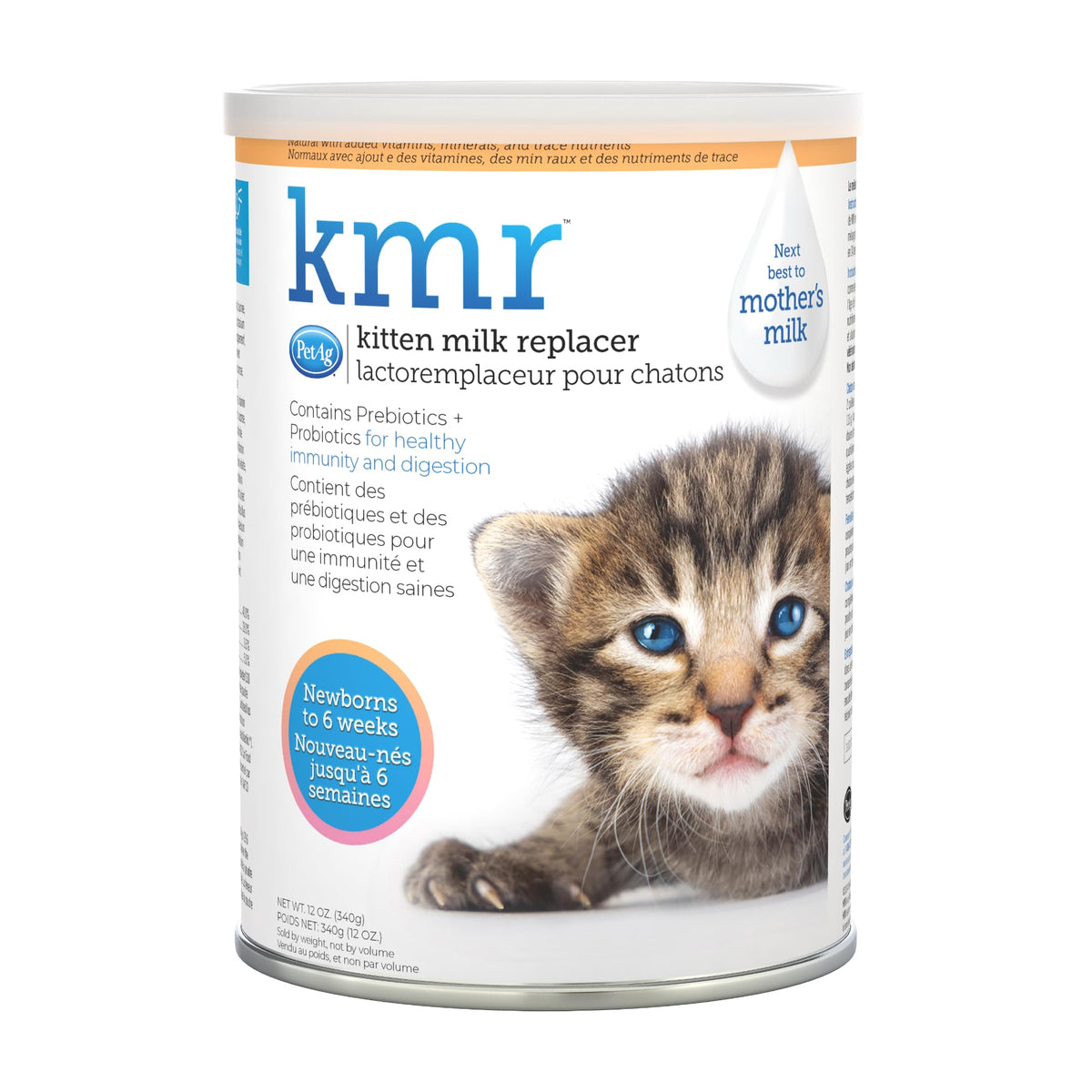 PetAg KMR Poudre chaton-lait: substitut nutritif prêt à nourrir les chatons.