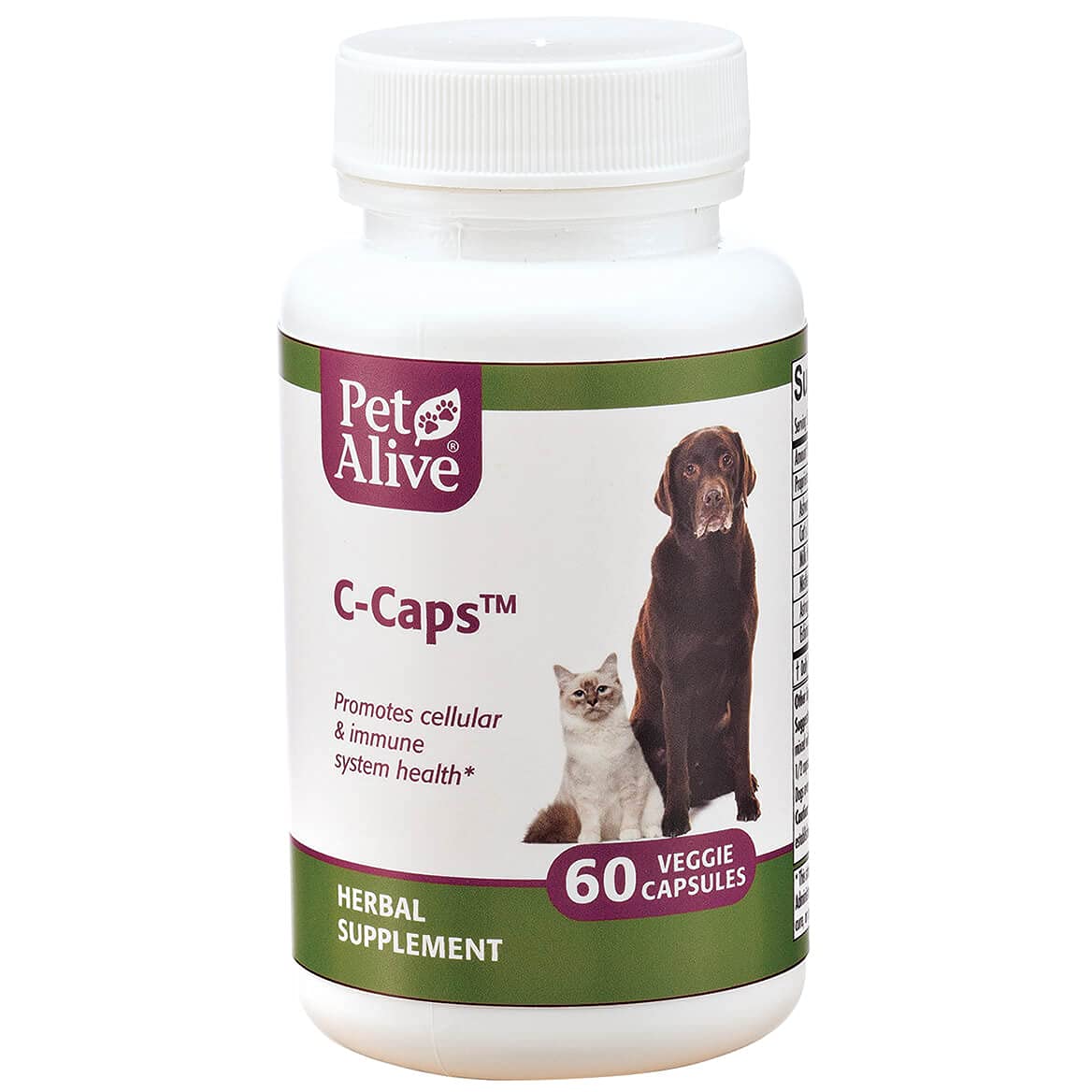 PetAlive C-Caps: bouteille et gélules pour soutenir le système immunitaire des chiens et chats.