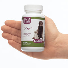 PetAlive C-Caps mélange d’herbes visibles dans la capsule.