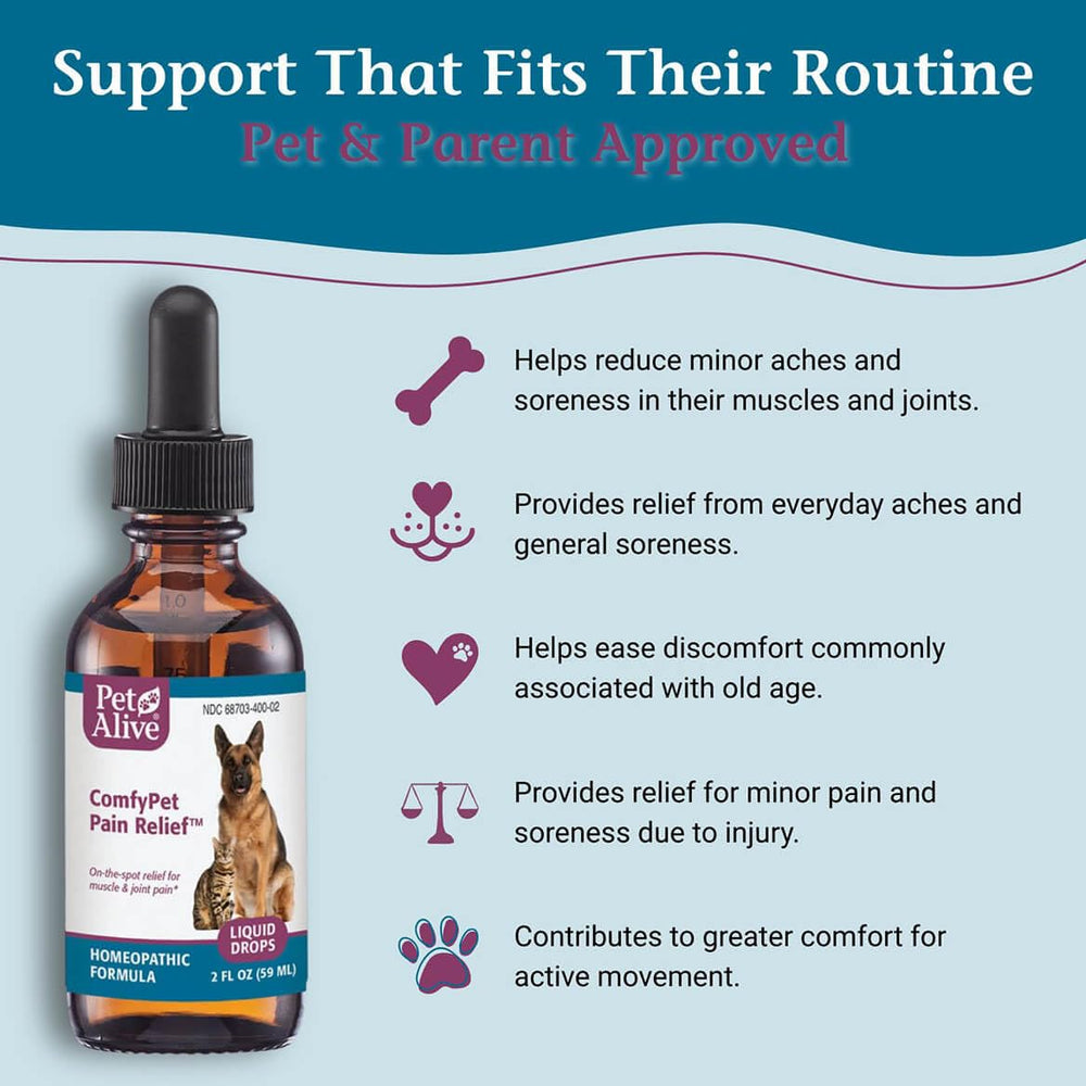 Ingrédients homeopathiques Arnica et Bryonia pour la mobilité PetAlive ComfyPet.