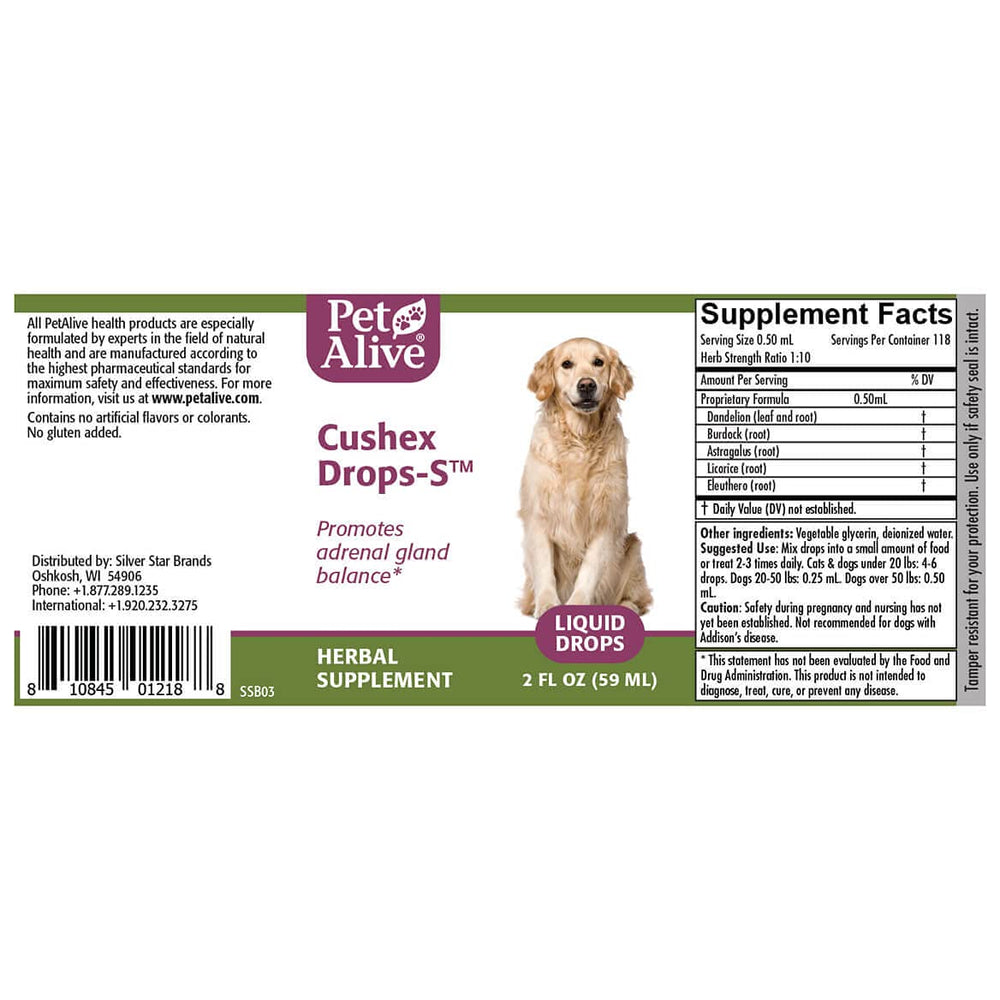 Cushex Drops-S PetAlive, posologie simple pour soins quotidiens.