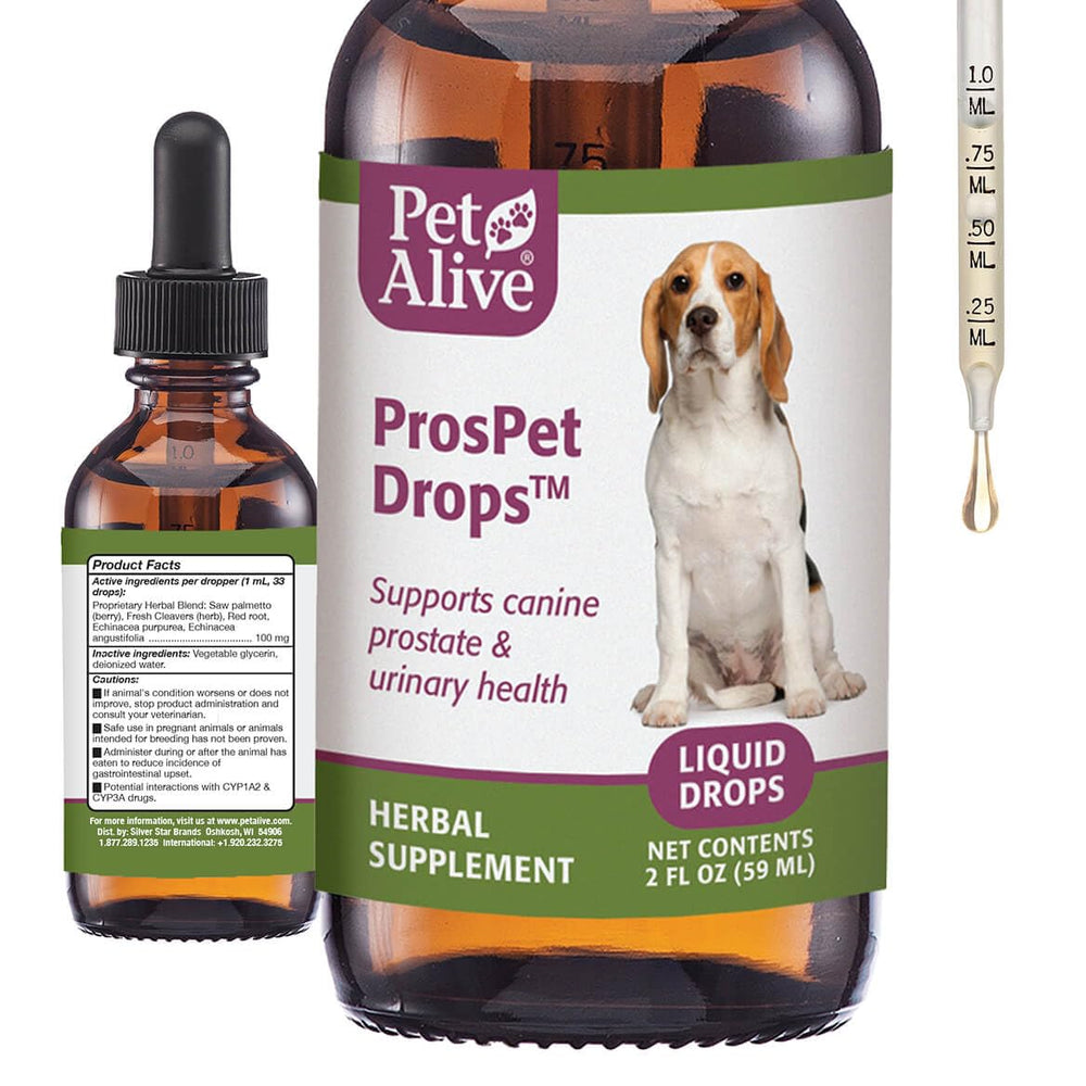ProsPet Gouttes PetAlive: bouteille prête à soutenir le système urinaire canin.