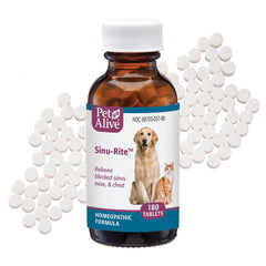 PetAlive Sinu-Rite boîte et étiquettes, soutien nasal doux pour animaux.