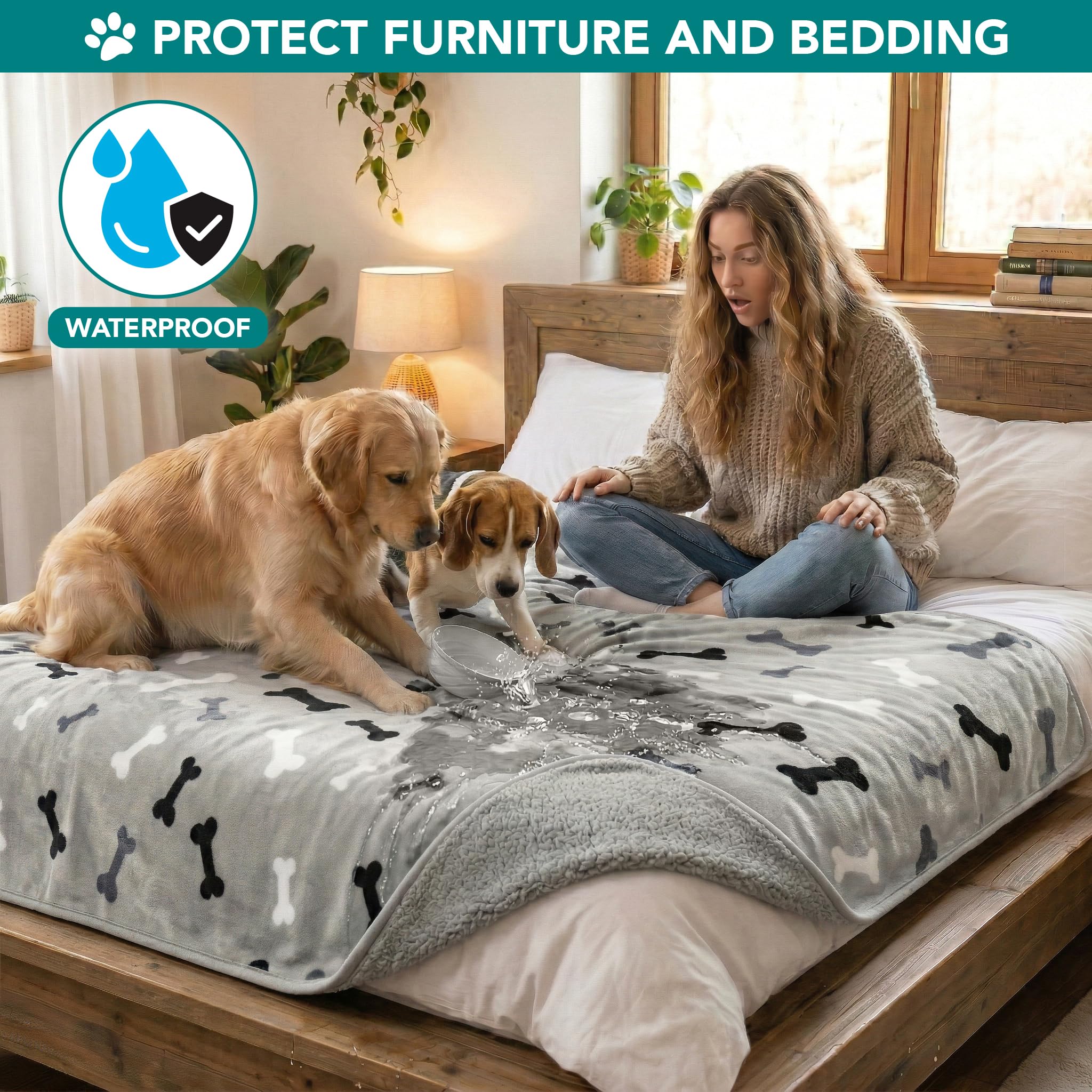 Couverture lavable en machine PetAmi Os Gris nettoyage facile