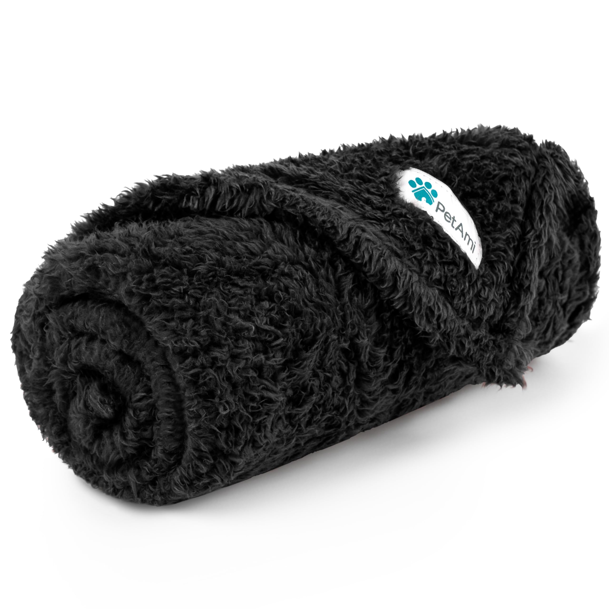 PetAmi couverture noire sherpa douce, idéale sur canapé et pour repos.
