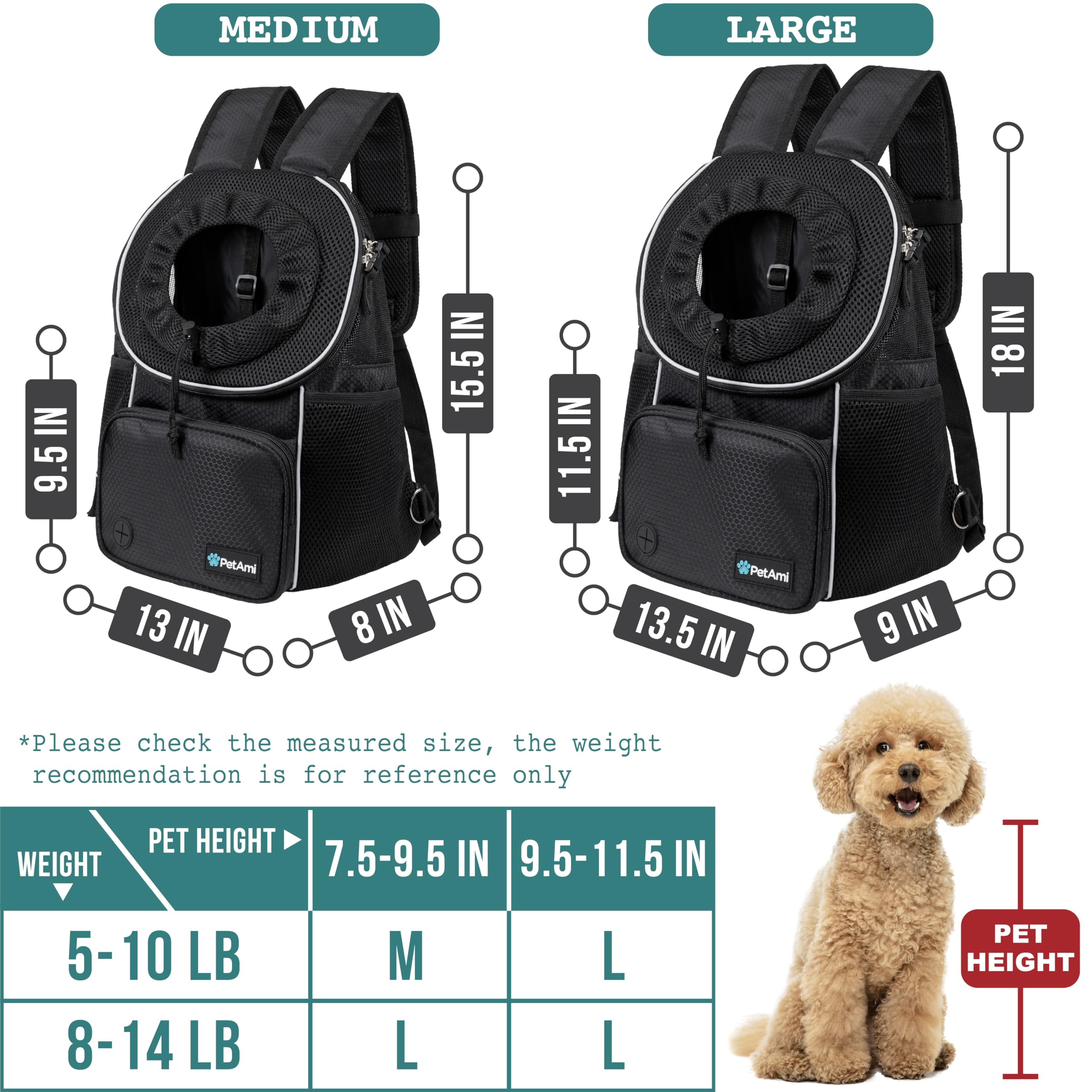 Poches frontales et mesh PetAmi pour les essentiels.