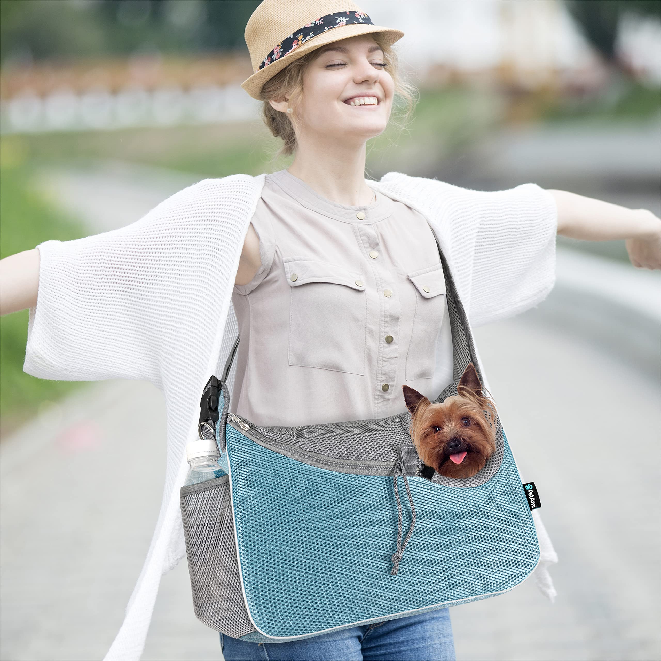 Porte-chien PetAmi, fermetures doubles et sécurité renforcée.