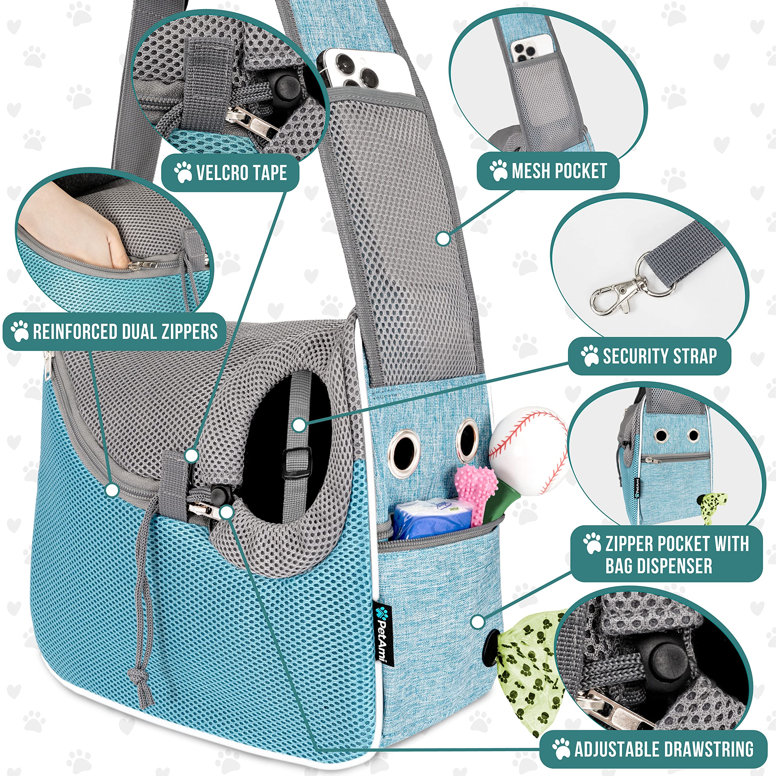 Porte-chien PetAmi avec lit sherpa amovible pour repos chaleureux lors des trajets.