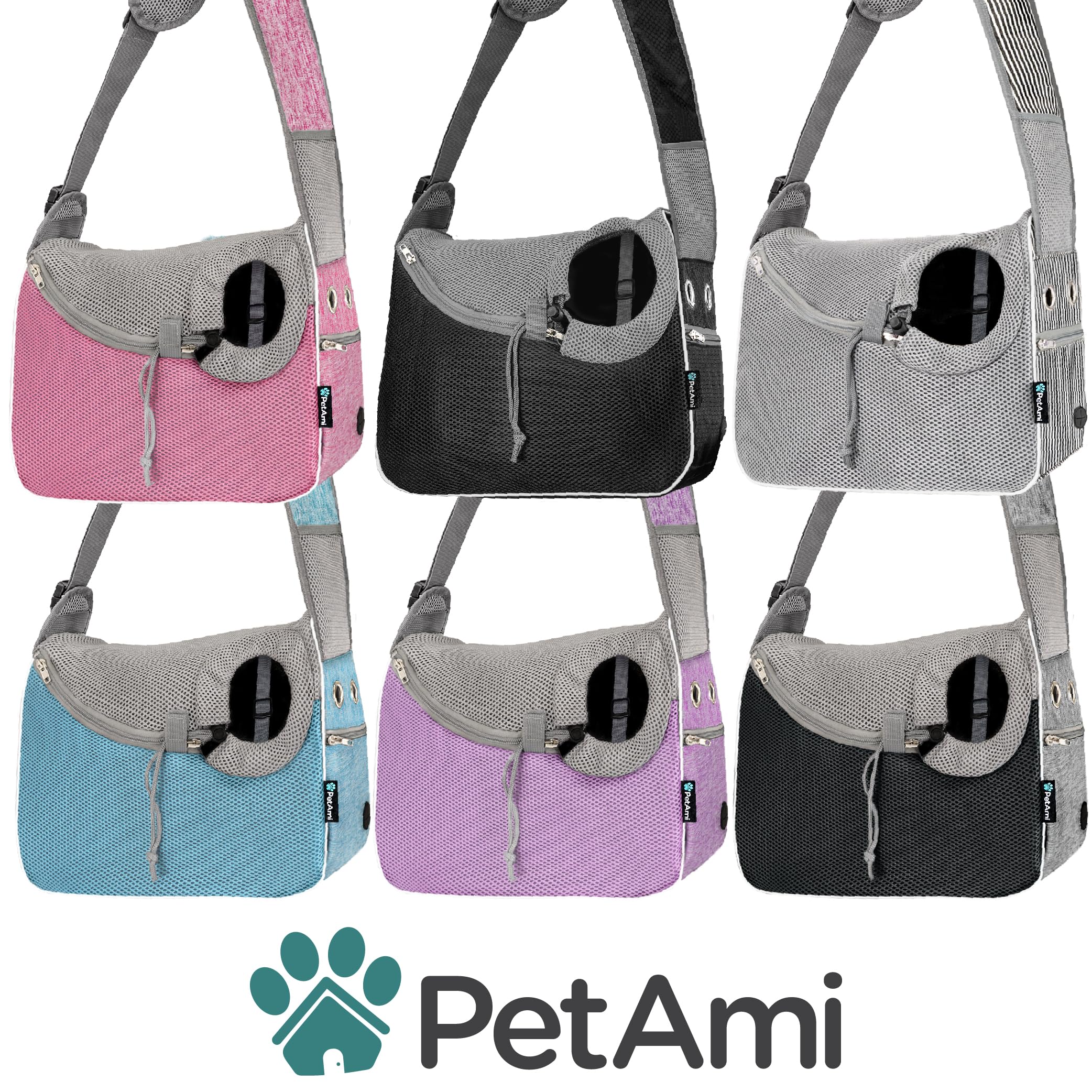 Porte-chien PetAmi, poches accessibles pour accessoires et téléphone.