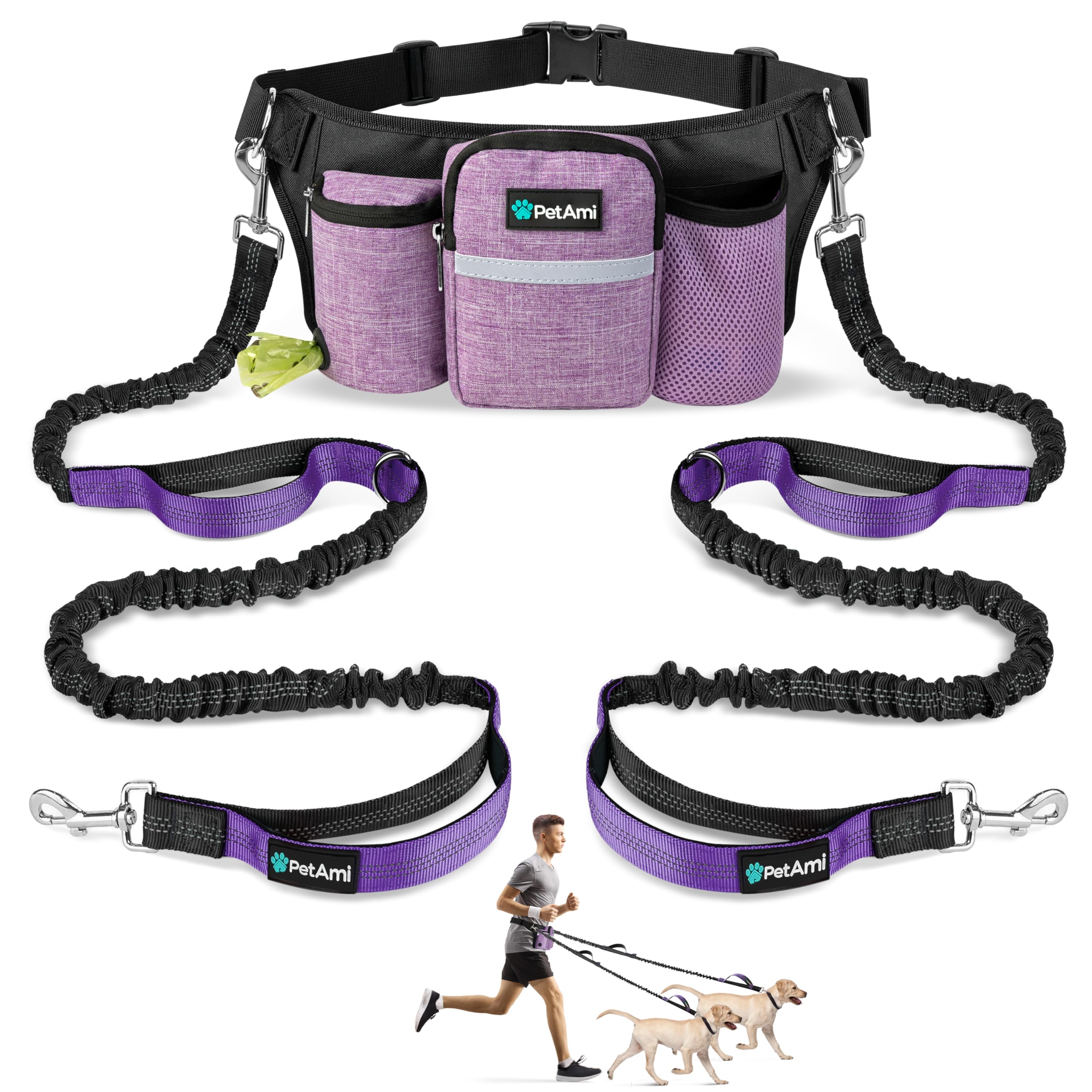PetAmi Premium Laisse Double Main Libres, contrôle pratique lors des promenades.