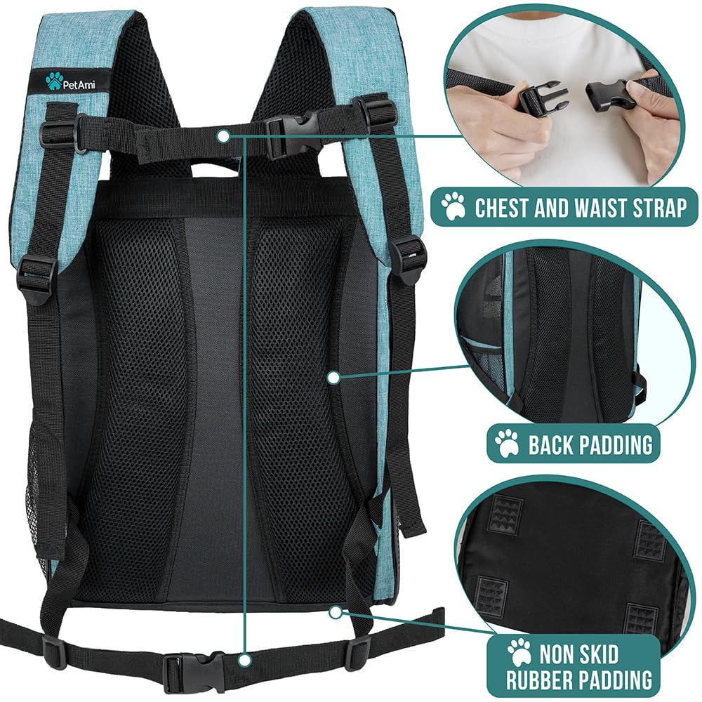 PetAmi Sac dos chat chien, poches pratiques pour accessoires.