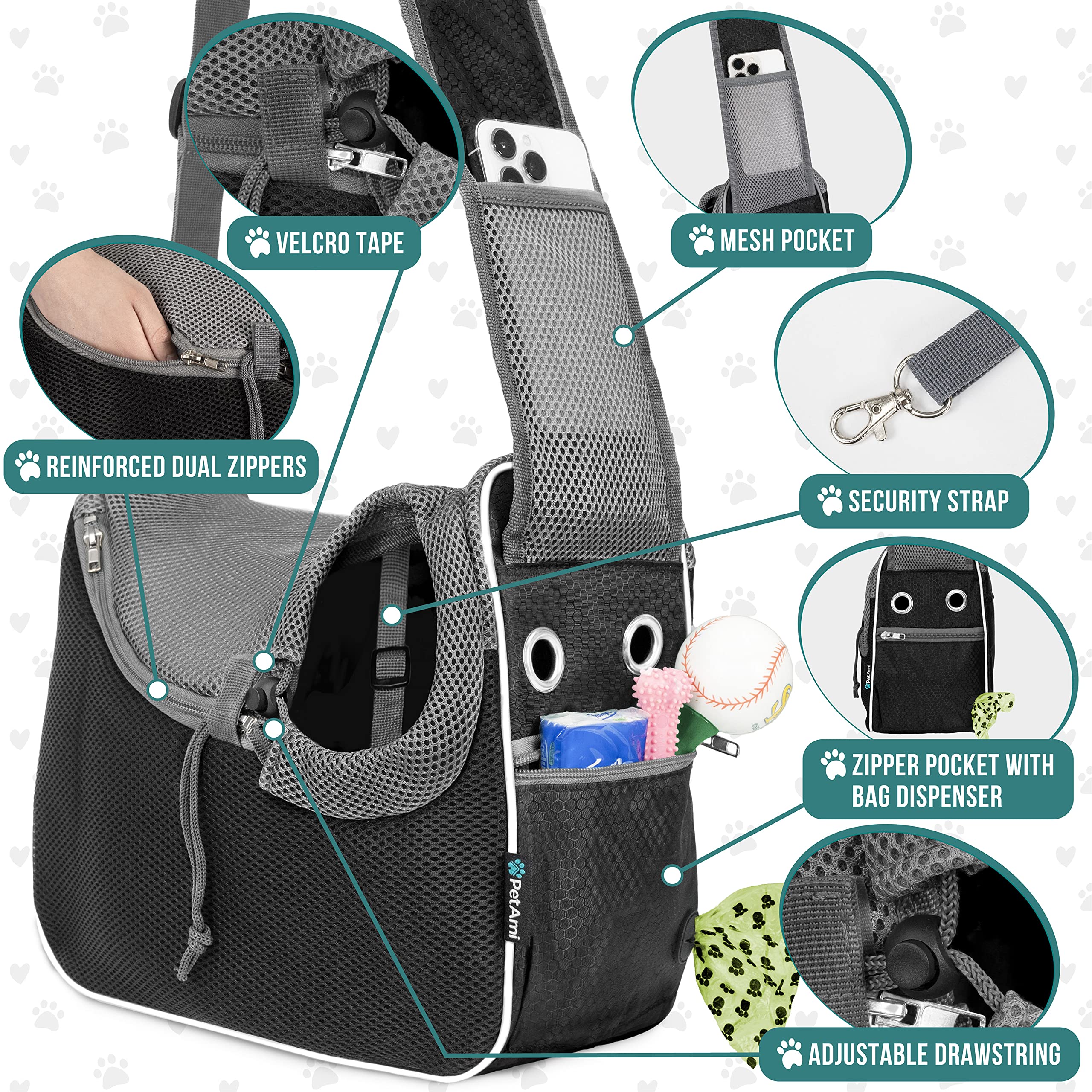 PetAmi sac porte-crossbody doté d’un distributeur de sacs à crottes intégré.