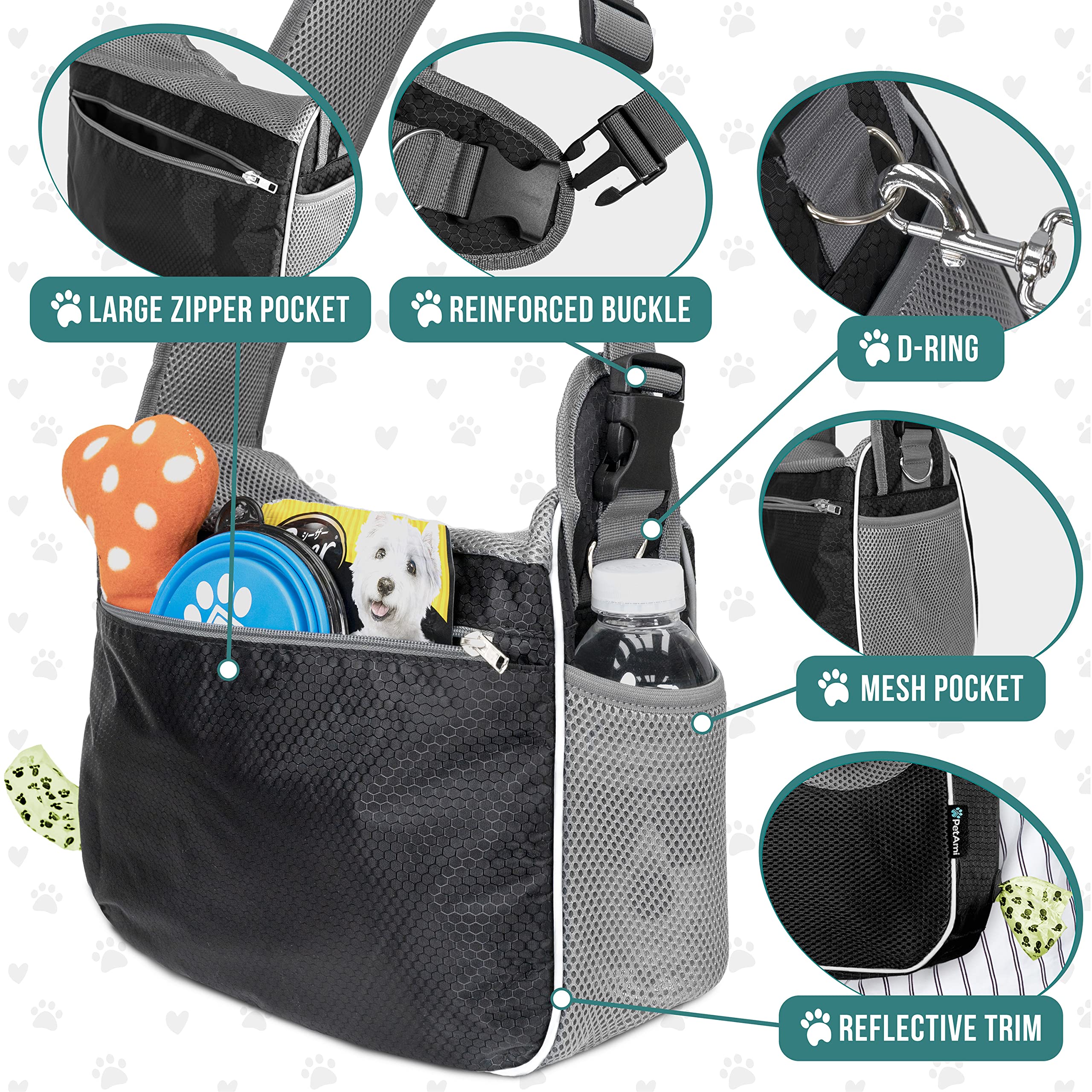 PetAmi sac porte-crossbody avec maillage d’aération pour une meilleure circulation d’air.