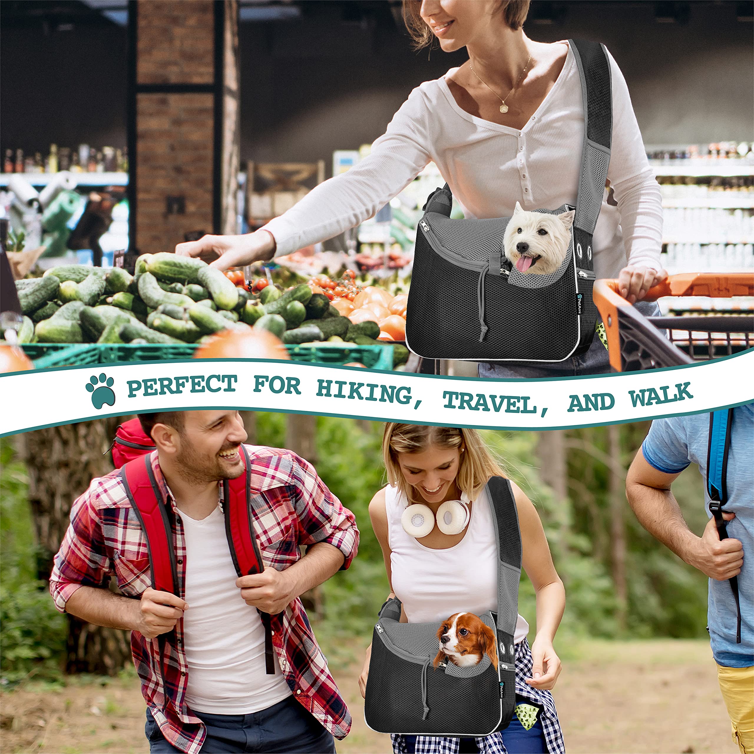 PetAmi sac porte-crossbody sécurité avec harnais et attache pour éviter les escapes.