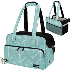 Sac PetAmi porte-petit chien en chevron teal, pratique et confortable.