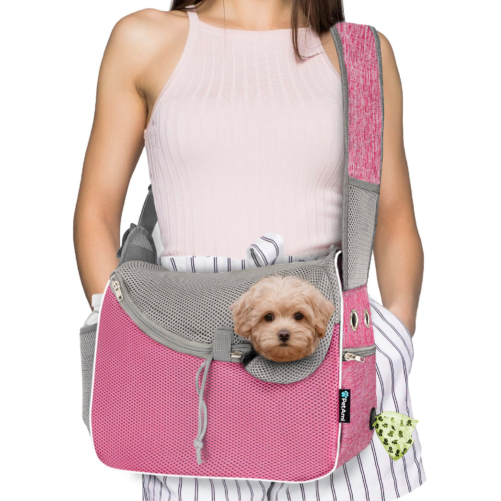 PetAmi porte-chien à bandoulière, chien petit dans le sac, pour promenades mains libres.
