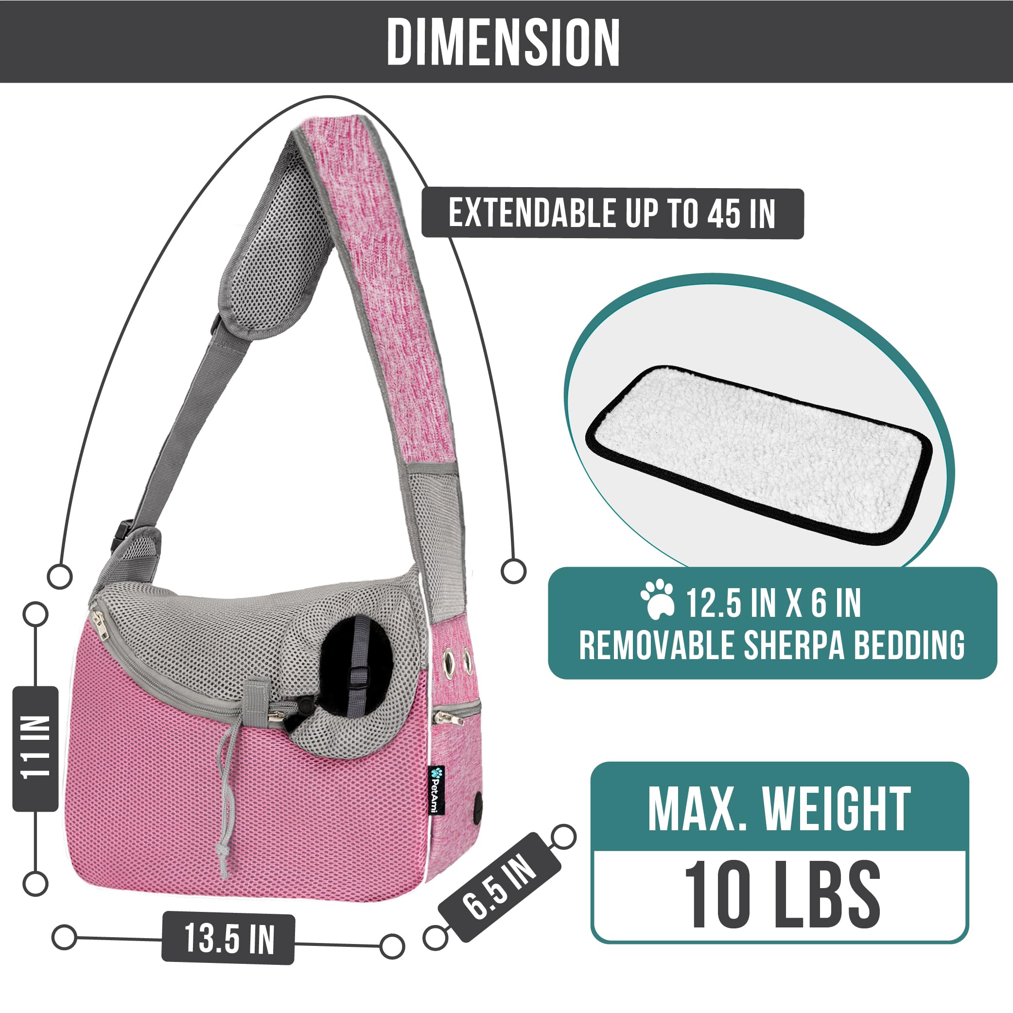 Matelas sherpa amovible doux pour repos dans le PetAmi sling carrier.