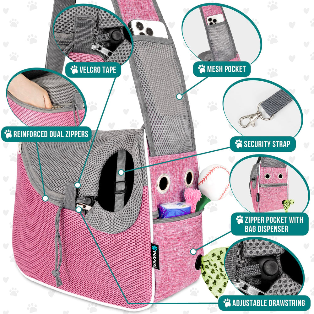 Ouverture en maille assurant ventilation et confort dans le PetAmi sling carrier.