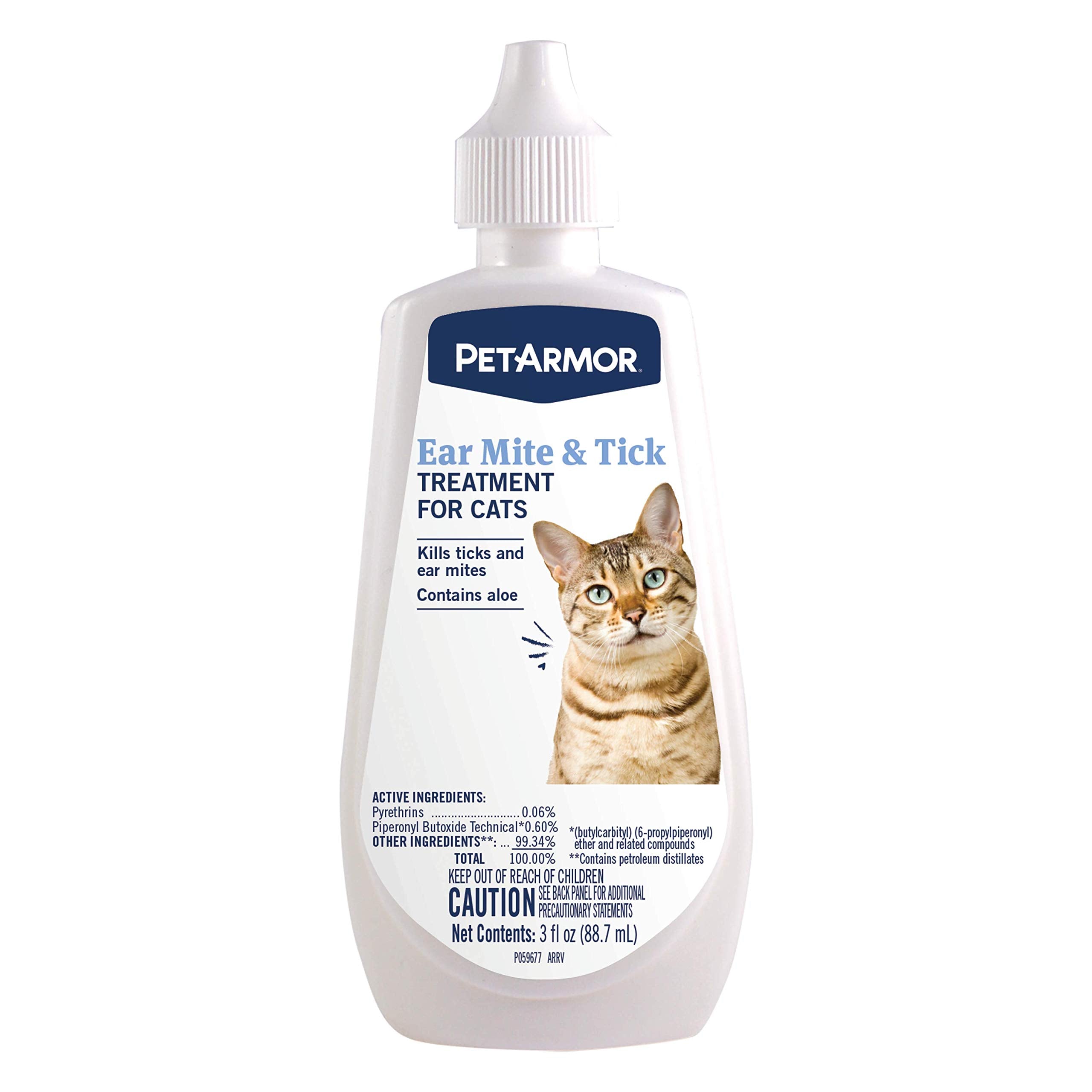 PetArmor Ear Mite Treatment — Bouteille de gouttes pour oreilles irritées.