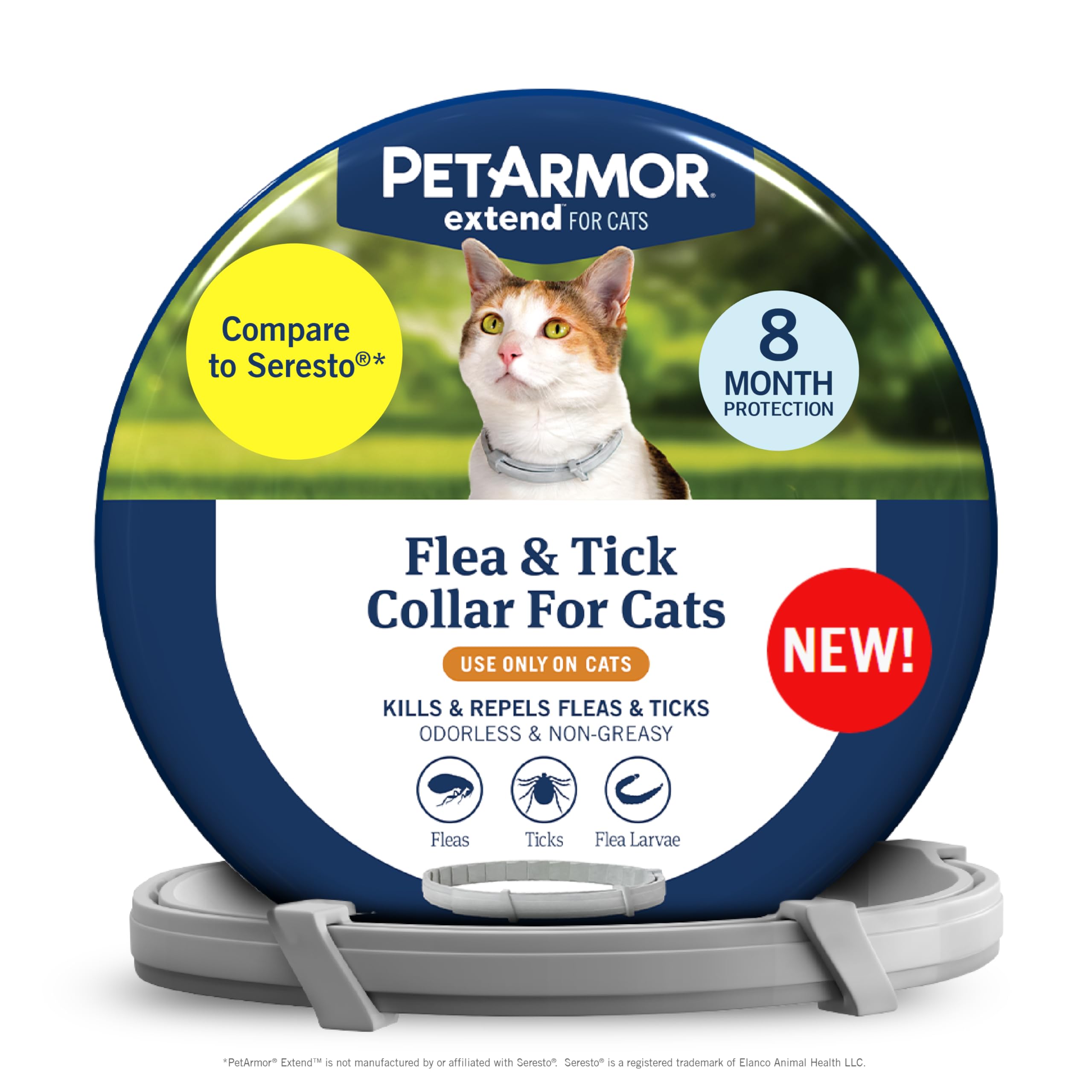 Collier PetArmor Extend pour chats visible sur le cou sans odeur.