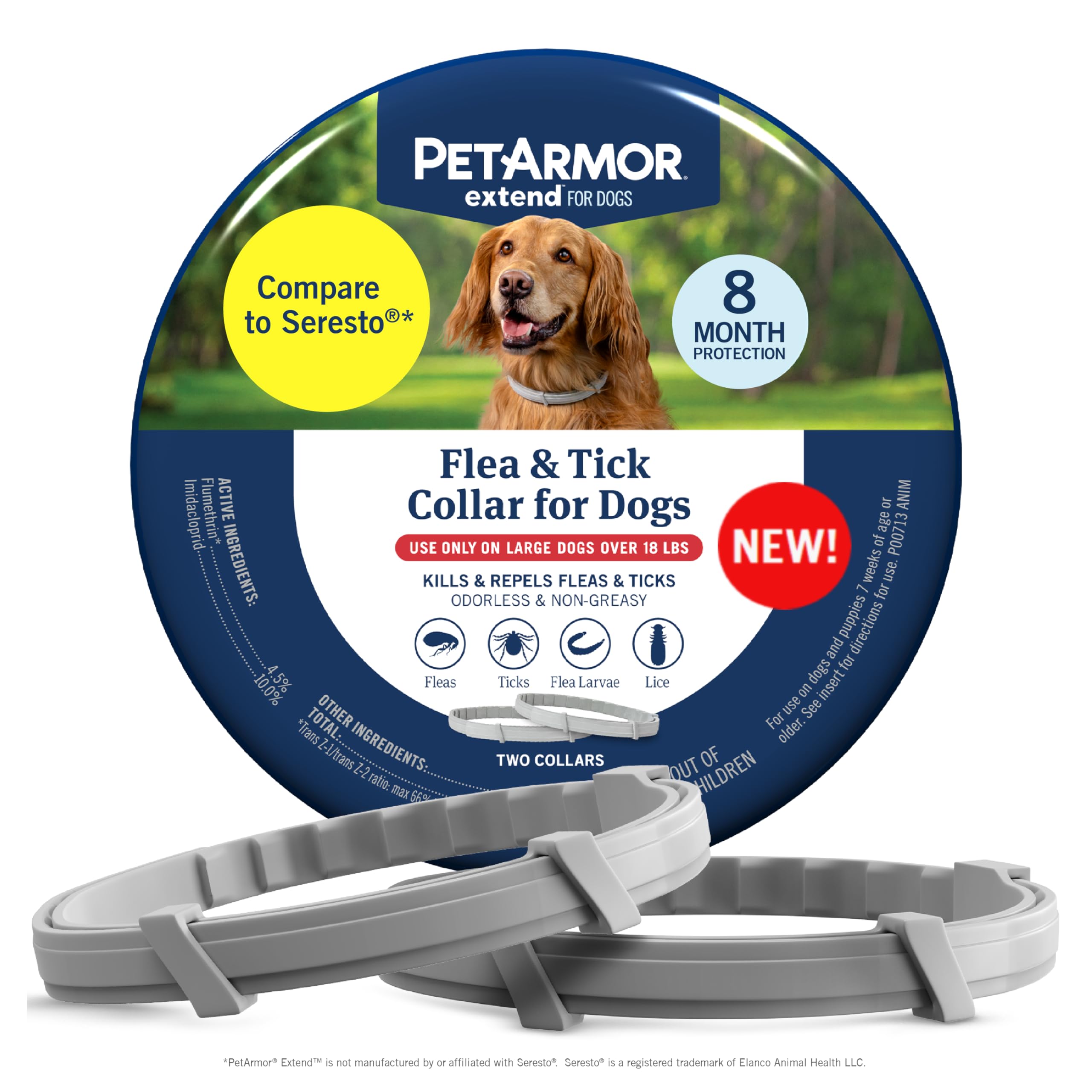 PetArmor Extend collier pour chien grande taille en action contre puces et tiques.