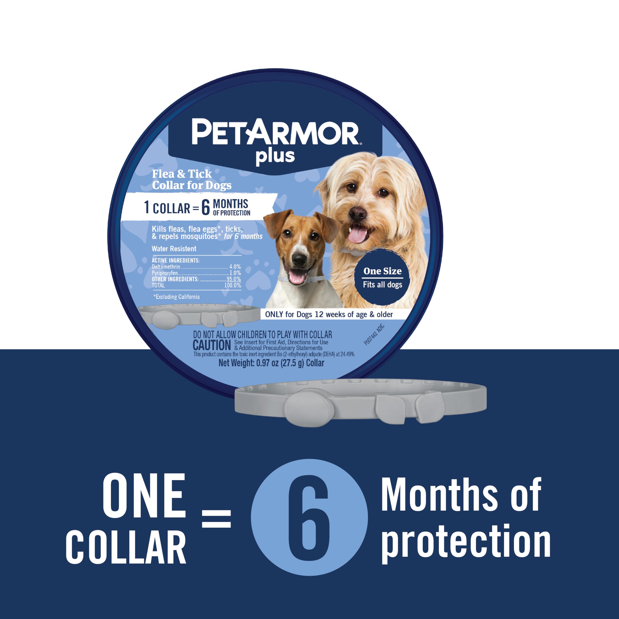 Collier PetArmor Plus taille unique, ajustable pour tous les chiens.