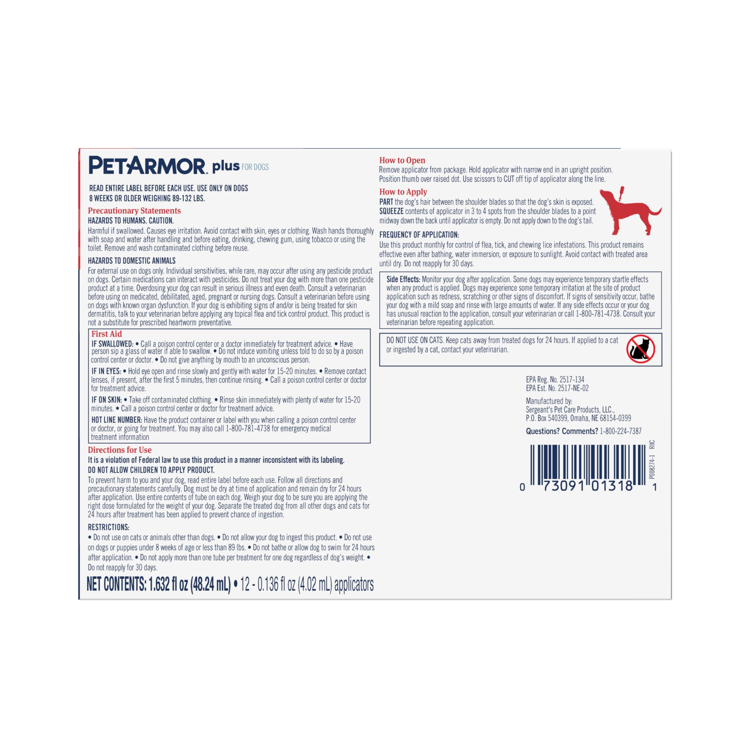PetArmor Plus: paquet de douze doses, couverture annuelle pratique.