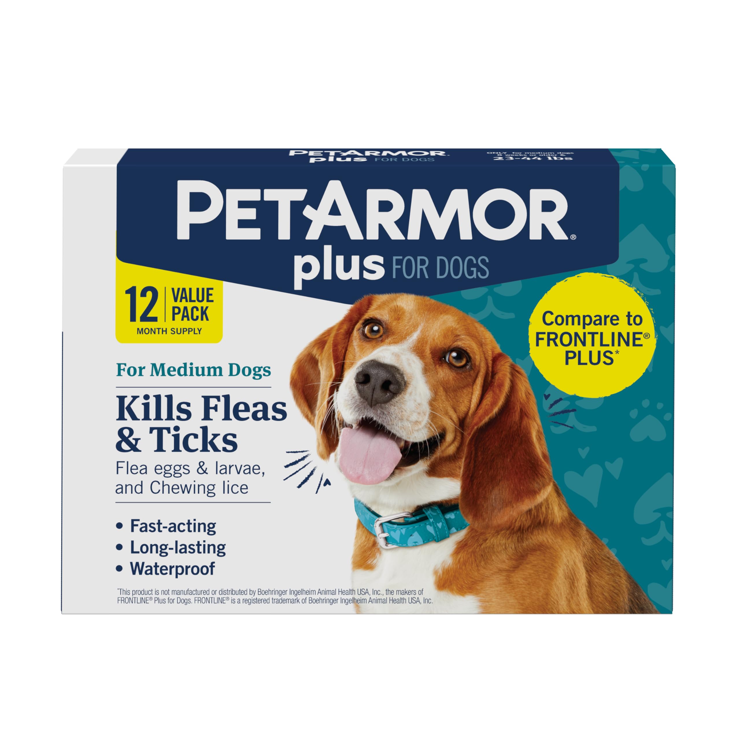 Boîte PetArmor Plus avec étiquette visible, protection efficace contre puces et tiques.