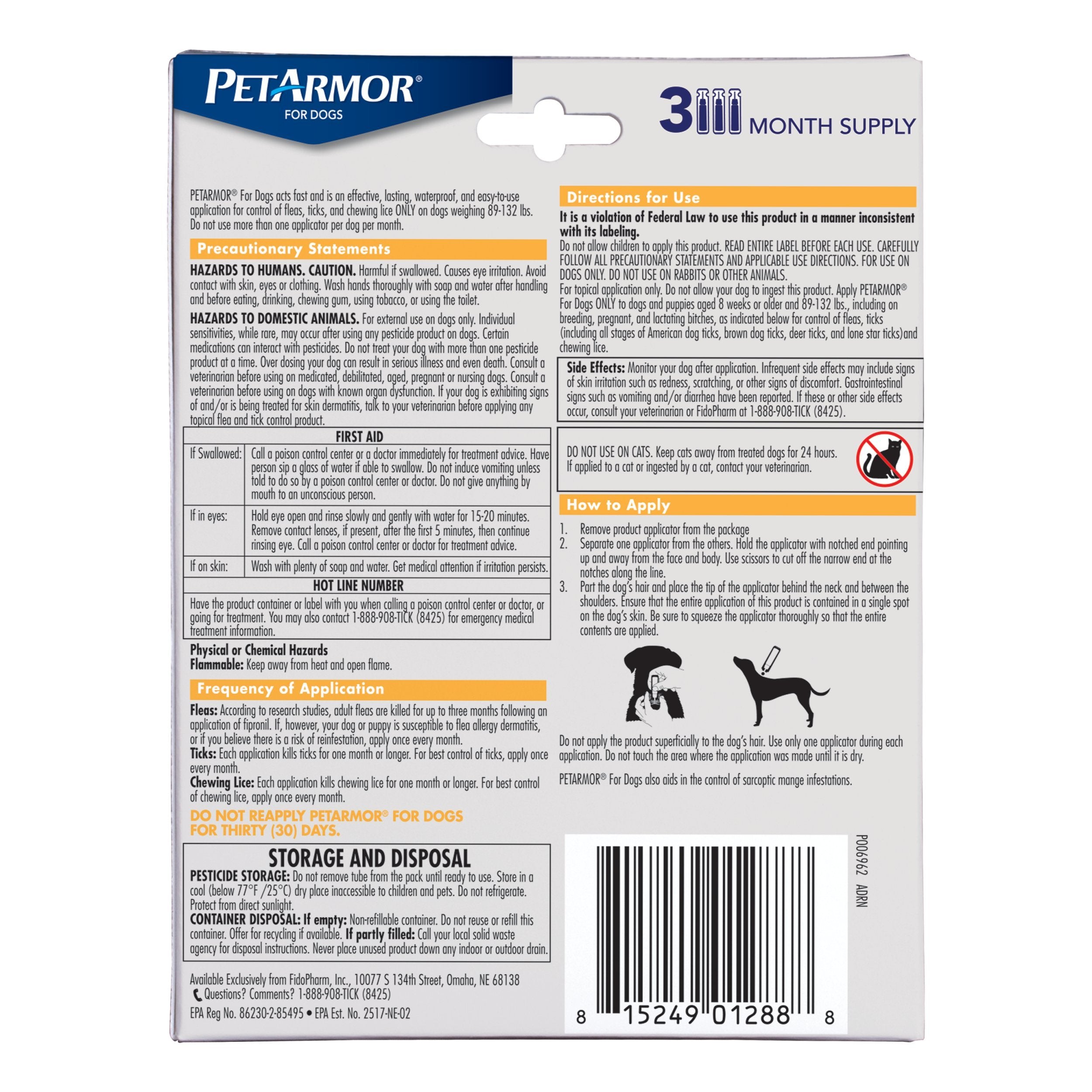 Protection contre puces et tiques avec PETARMOR pour chien extralarge.