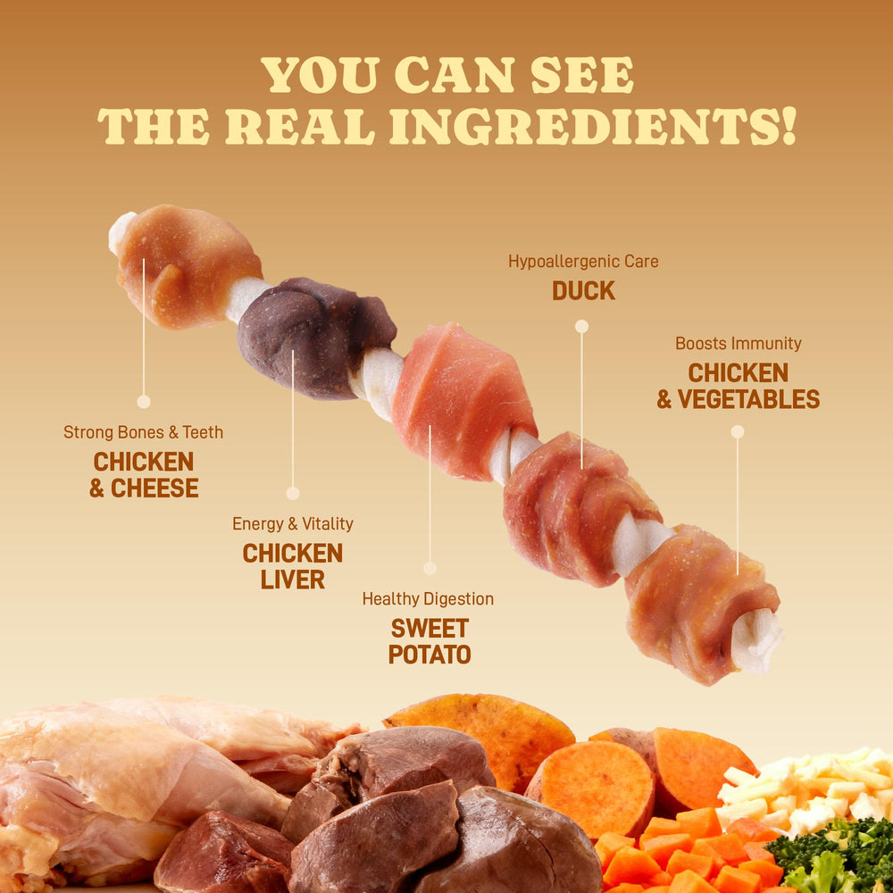 Ingrédients Petasty Dog Kabobs patate douce pour douceur naturelle.
