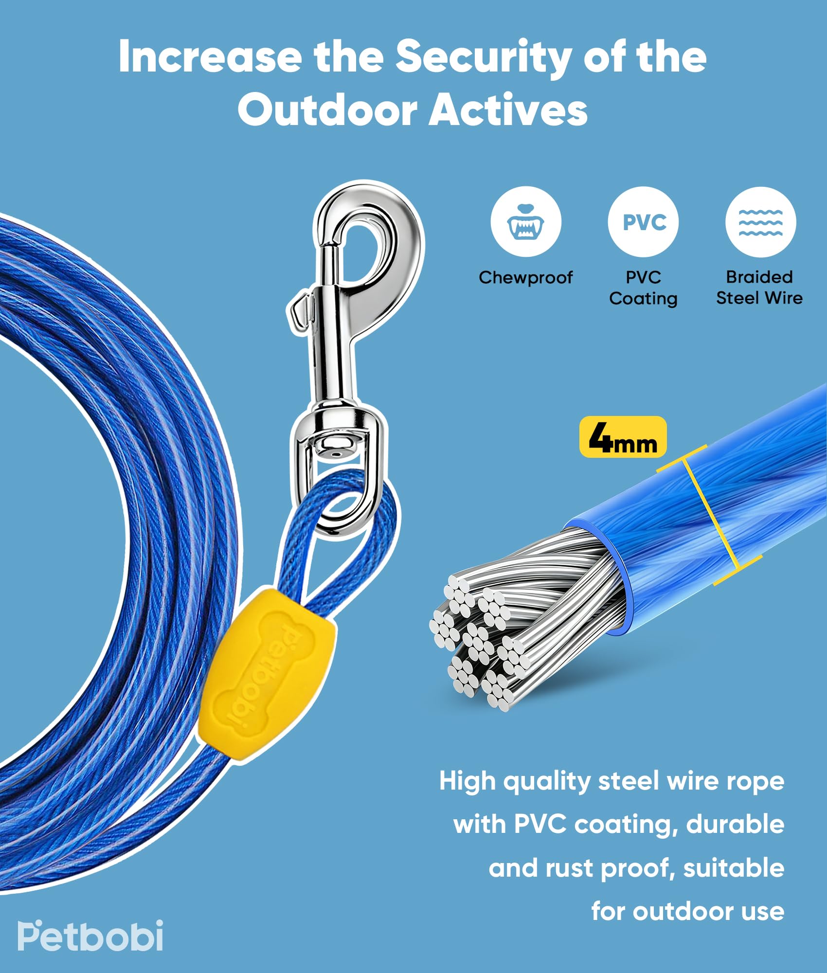 Coque PVC Petbobi protège le câble et les surfaces lors des activités.