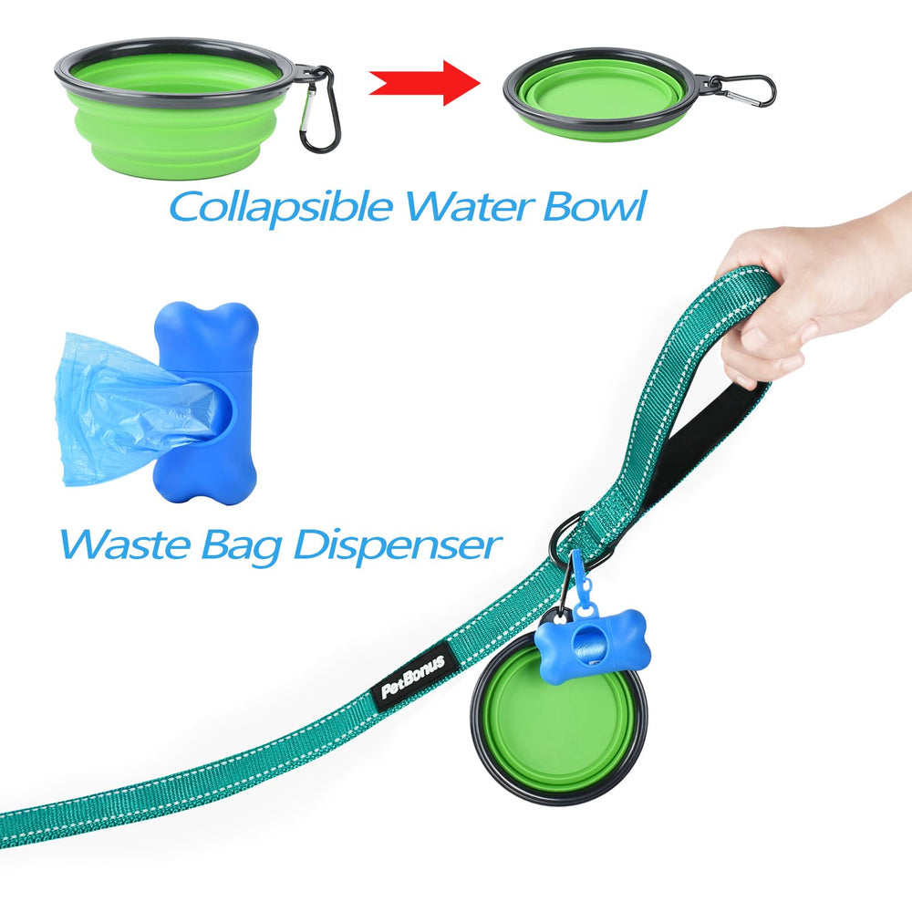 Bol pliable et distributeur de sacs PetBonus inclus pour sorties propres.
