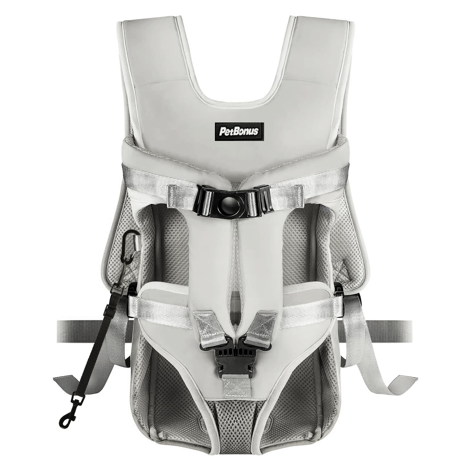 PetBonus sac à dos porte-chien avant gris pour sorties en plein air et confort.