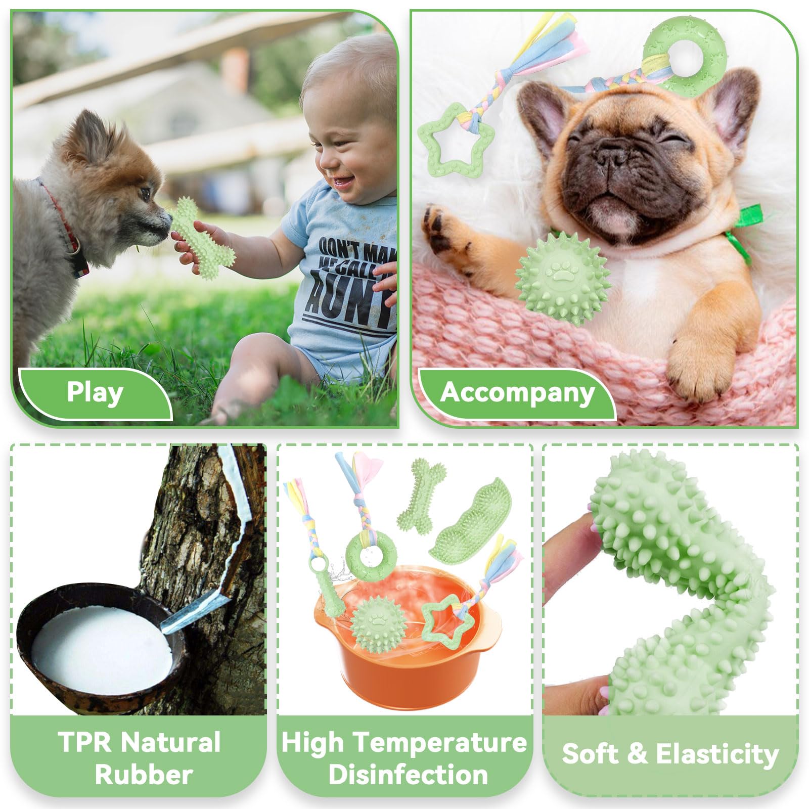 Petcare donut jouet dentition petit chien vert, attire l’attention et stimule le jeu