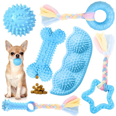Petcare ensemble 6 jouets chiot bleu pour mâcher et distraction