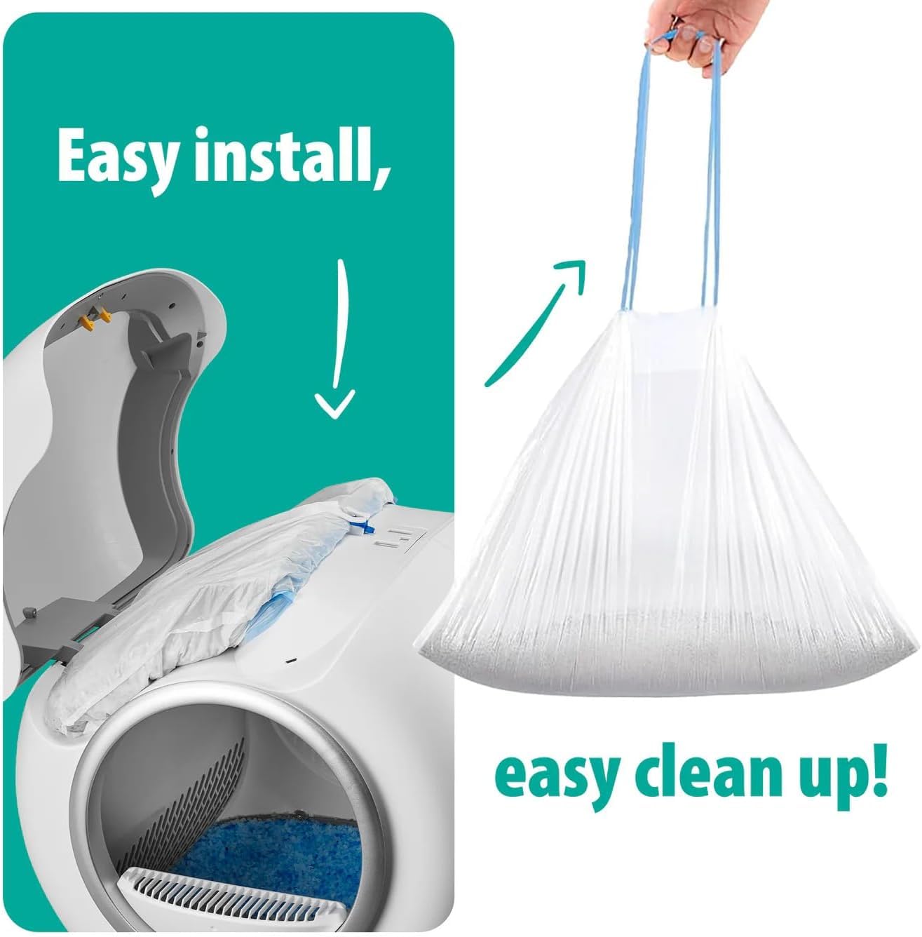 Liner PurrTek PetCove avec corde de serrage intégré pour une manipulation propre