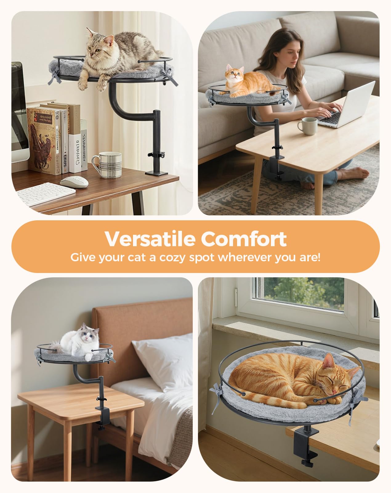 Lit ergonomique Petcozife pour chat, design surélevé et sûr.