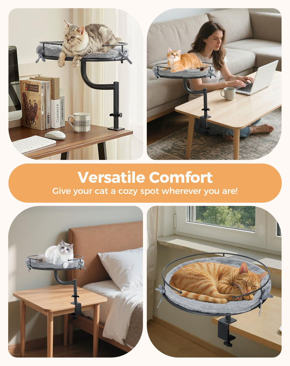 Lit ergonomique Petcozife pour chat, design surélevé et sûr.