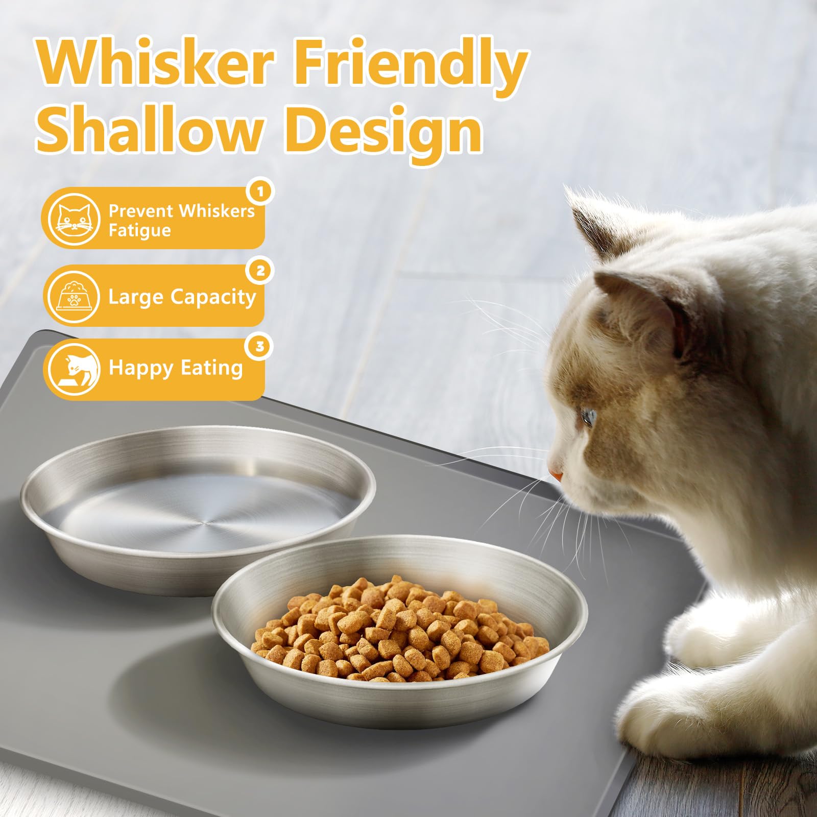Bol Petdream chat inox bord bas, réduit le contact des moustaches.