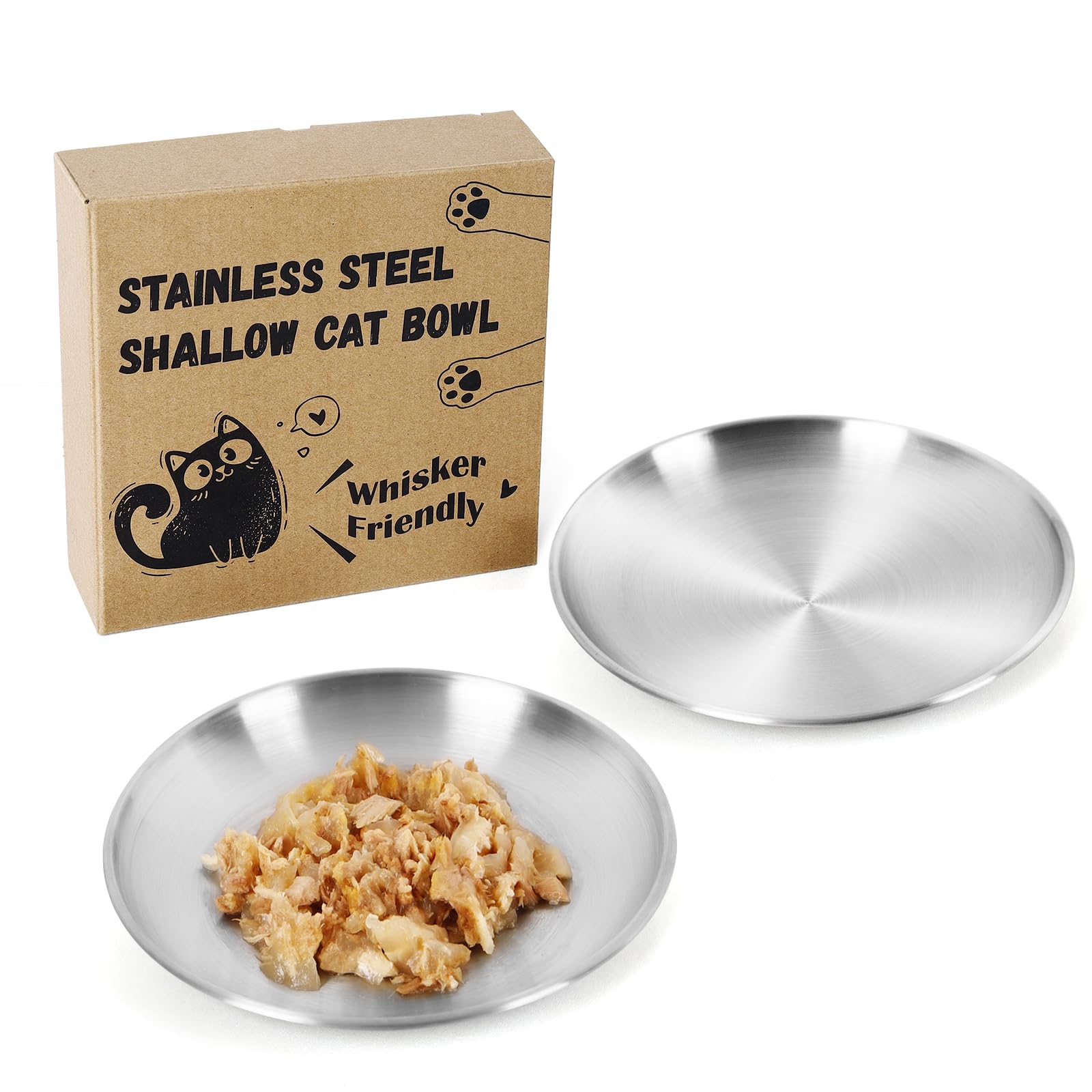 Bol Petdream pour chat en acier inoxydable, plat bas et confortable.