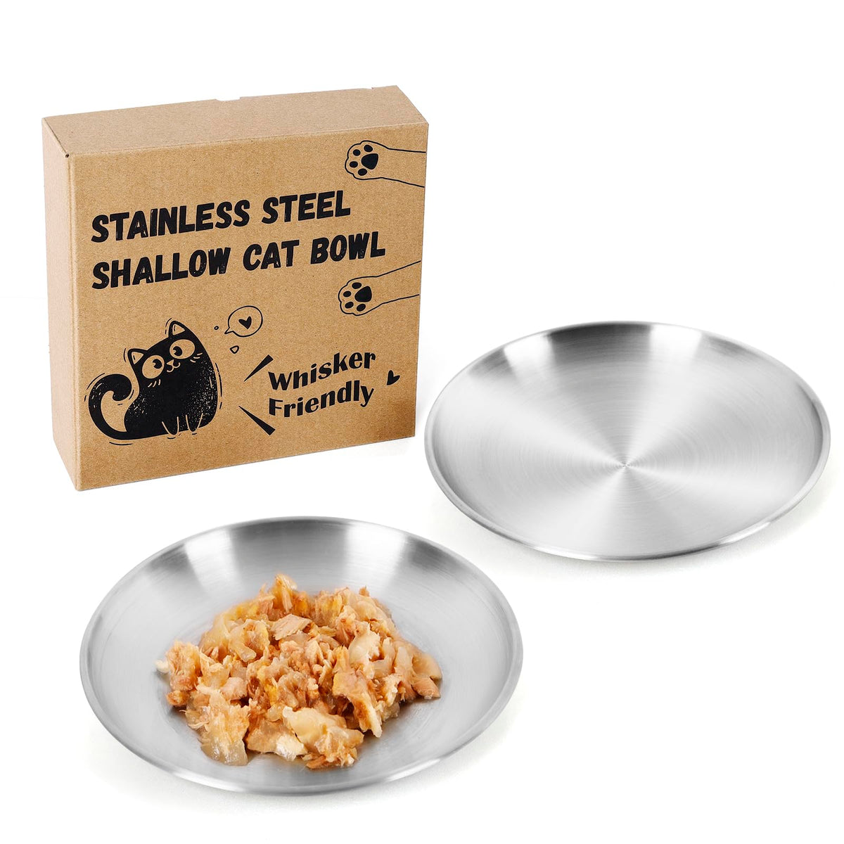Bol Petdream pour chat en acier inoxydable, plat bas et confortable.