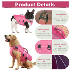 Gilet PETDSH chien avec éléments réfléchissants pour meilleure visibilité lors des activités nautiques.